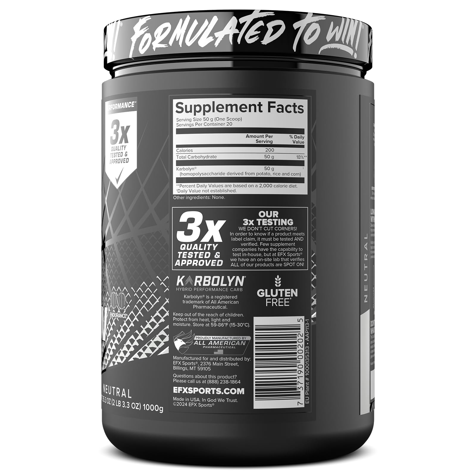 EFX Sports Karbolyn Fuel | Fast-Absorbing Carbohydrate Powder | Carb Load, Sustained Energy, Quick Recovery | Stimulant Free | 20 Servings (Neutral) EFX Sports uk supplements