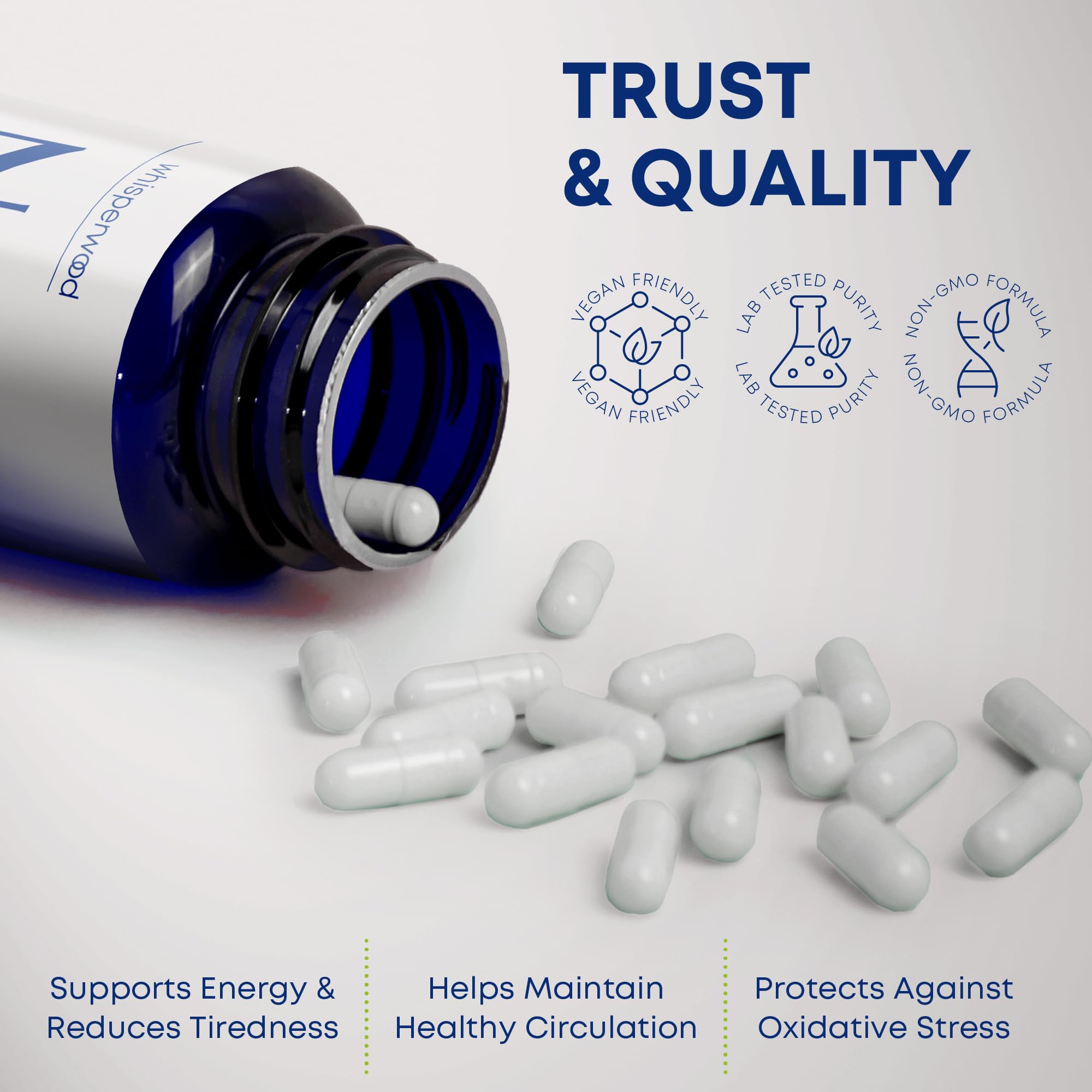 NAD+ Supplement with Nicotinamide Riboside, Trans Resveratrol & Quercetin – NAD Plus Complex for Energy, Brain & Mitochondrial Support – Antioxidant and Longevity Formula for Women & Men – 60 capsules WHISPERWOOD uk supplements