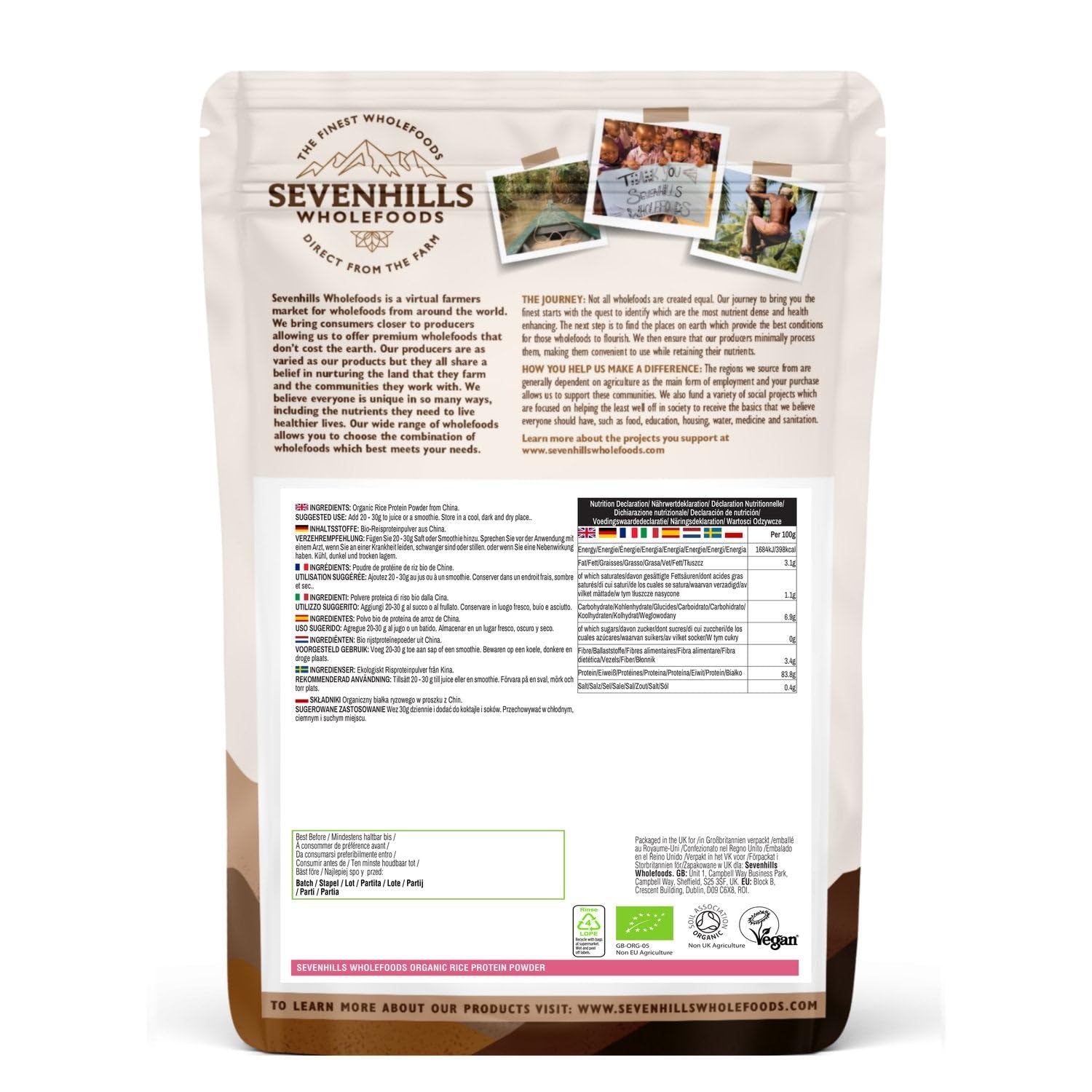 Sevenhills Wholefoods Organic Rice Protein Powder 500g Sevenhills Wholefoods uk supplements