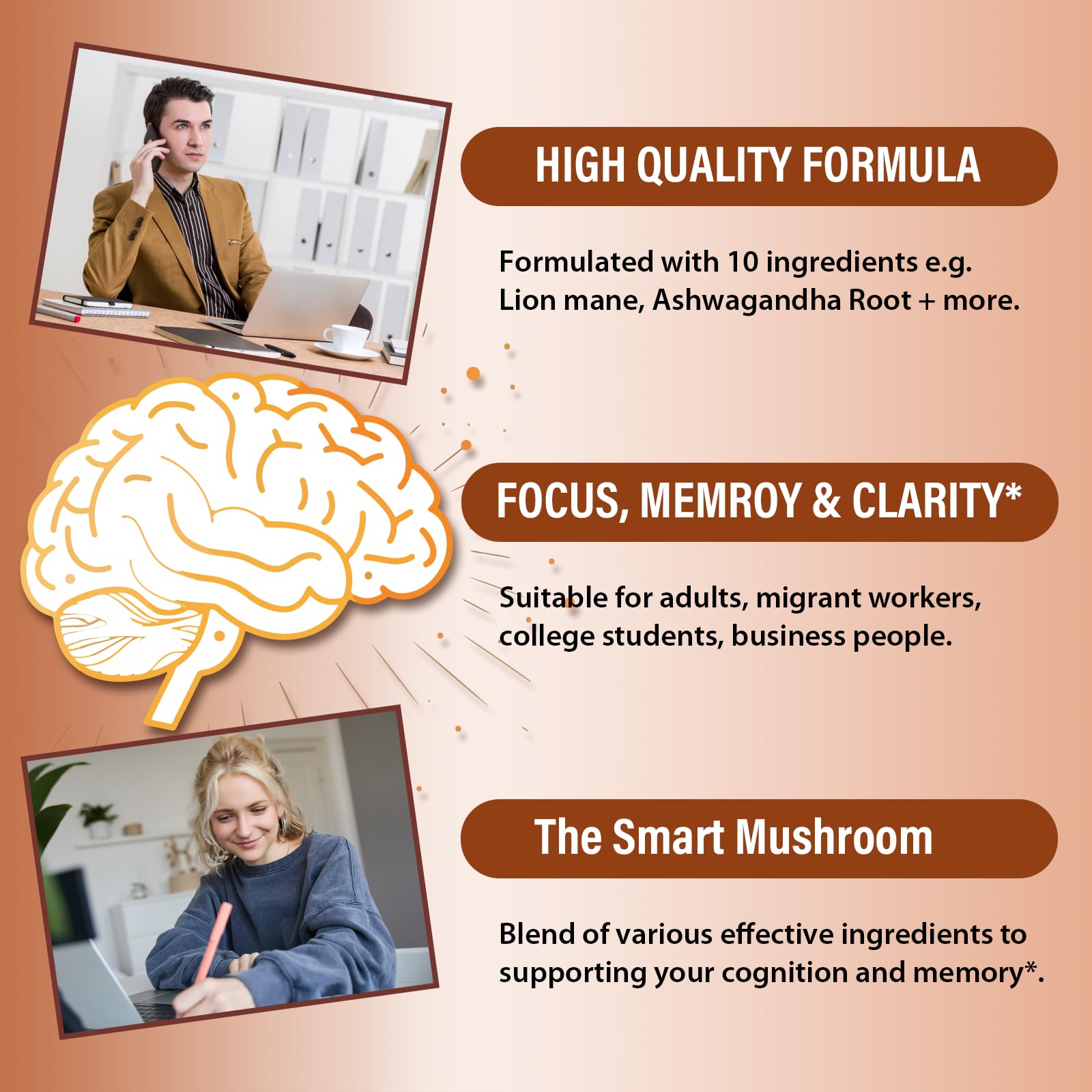 Liekoh Ashwagandha & Lions Mane Supplement Capsules, Brain Supplements for Memory and Focus, Ashwagandha Supplement with Rhodiola & Black Peppe, Cortisol Supplements for Women & Men,90 Caps Liekoh uk supplements