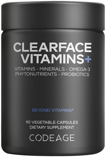 Codeage Clearface Pantothenic Acid, Niacin Supplement, Vitamins A, C, D3, E, Probiotics, Zinc, Riboflavin, Thiamin, L-Lysine HCL & Omega-3, Niacinamide, Skin Botanical Blend - Non-GMO - 90 Capsules Codeage uk supplements