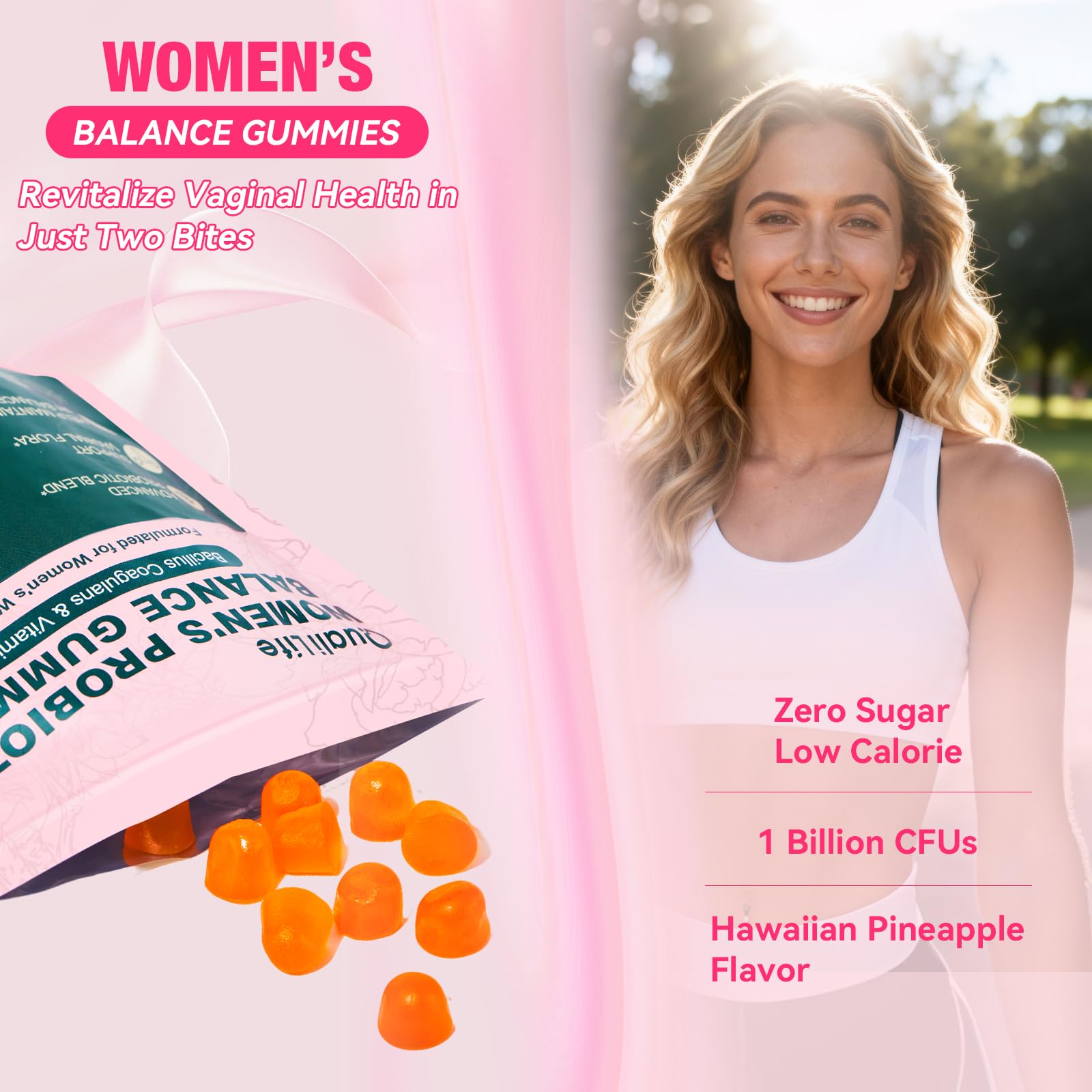 QualiLife Premium Feminine Balance Gummies for Women – Probiotic Vaginal Health Support with Vitamin C – pH Balance & Flora Support – Sugar Free, Vegan, Hawaiian Pineapple Flavor – 60 Gummies (1) QualiLife uk supplements