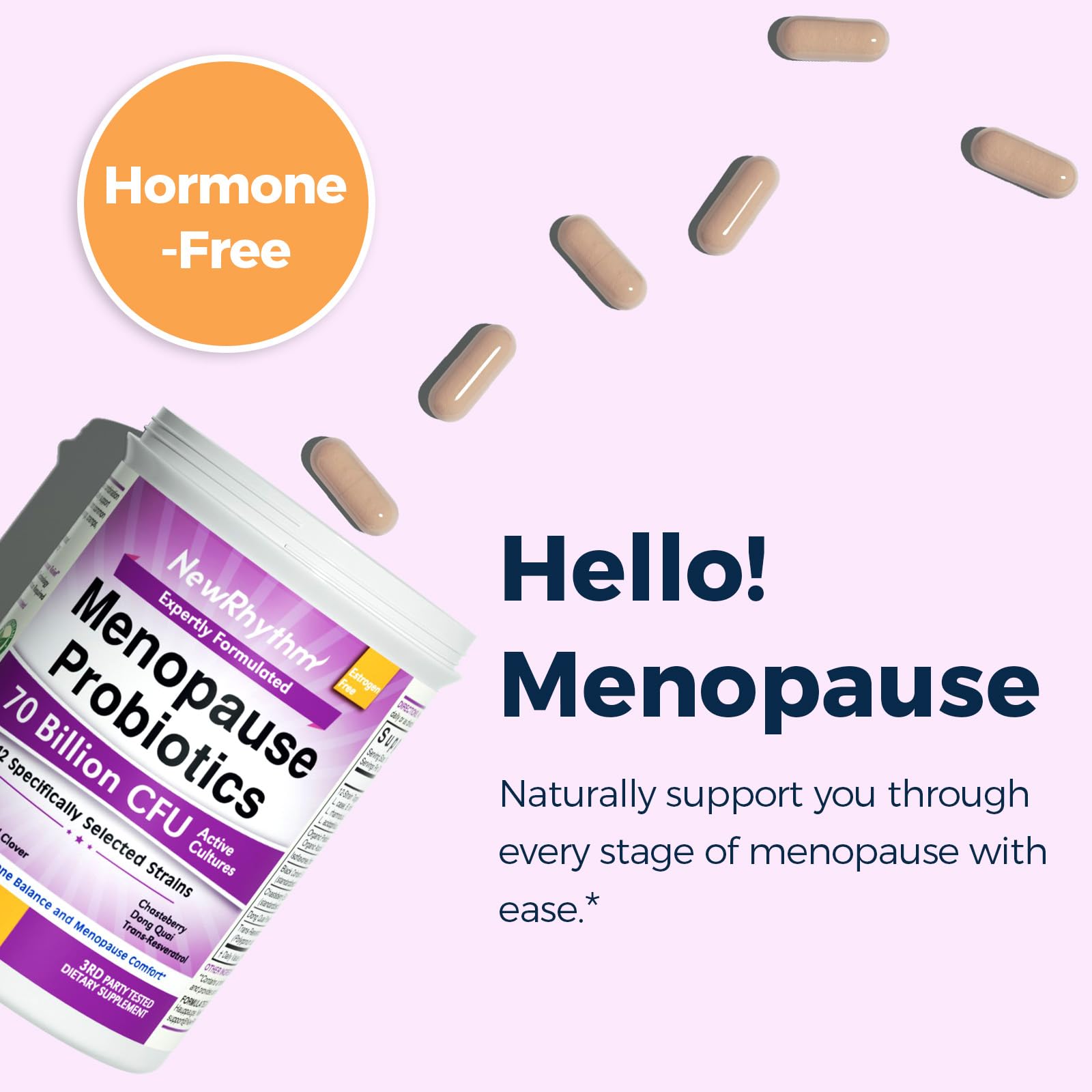 NewRhythm Menopause Probiotics for Women, 7-in-1 Relief, Prebiotics, Black Cohosh Trans-Resveratrol Chasteberry Red Clover Dong Quai, Hot Flashes Night Sweats, No Soy, No Estrogen, 30 Ct NewRhythm uk supplements
