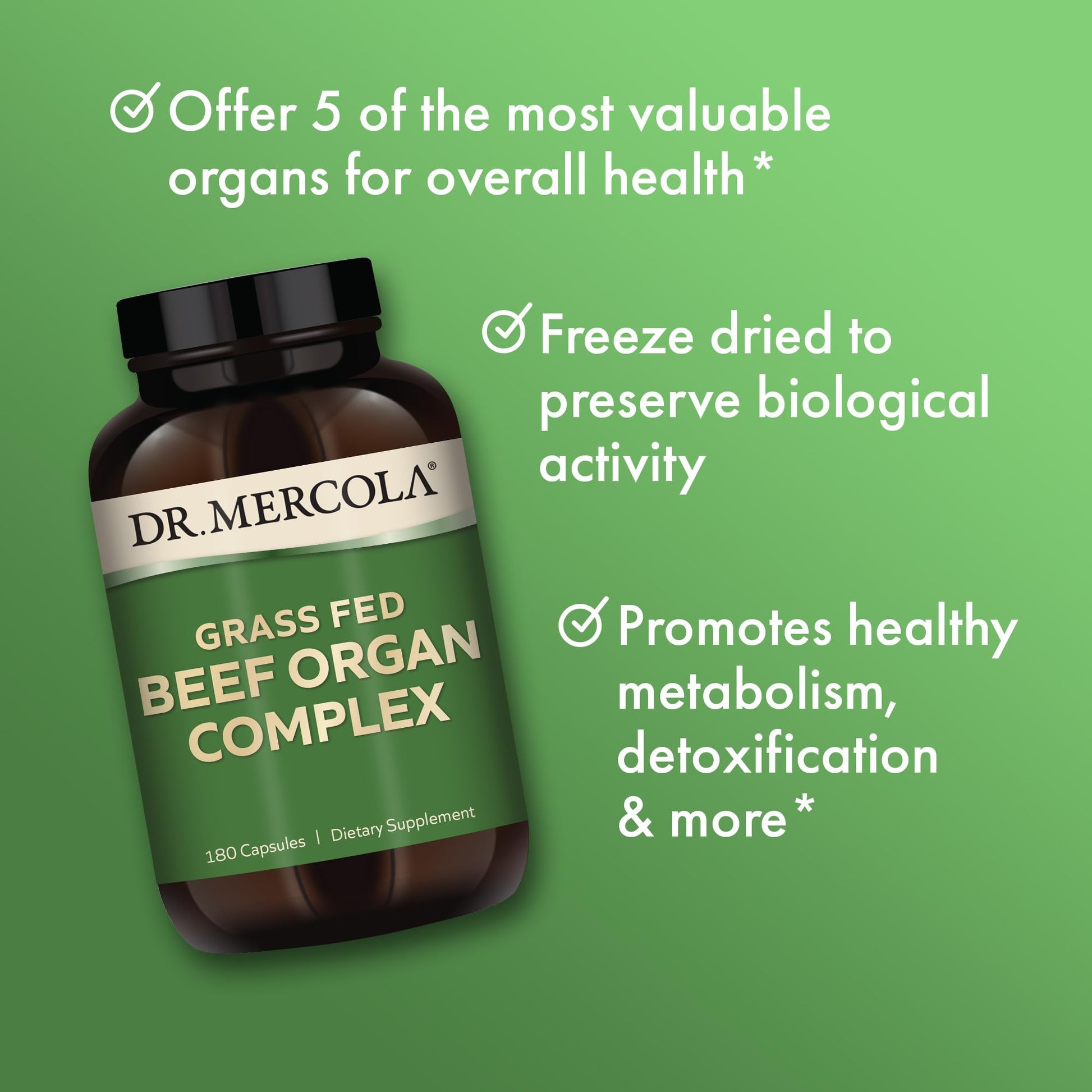 Dr. Mercola Grass Fed Beef Organ Complex - Supports Whole Body Wellness - Freeze-Dried Organ Blend - Non-GMO - Gluten-Free - 180 Capsules Dr. Mercola uk supplements