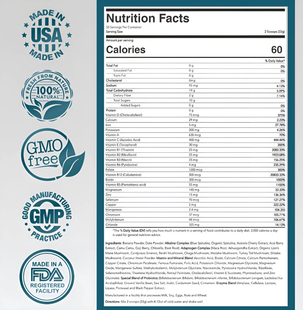 ELYXaR Daily Superfood Complex - Supplement Powder - 60+ Vitamins, Minerals, Wholefood-Sourced Ingredients, Stress Adaptogens, Pro & Prebiotics, Digestive Enzymes, & Electrolytes - 30 Servings apotheka superfoods uk supplements