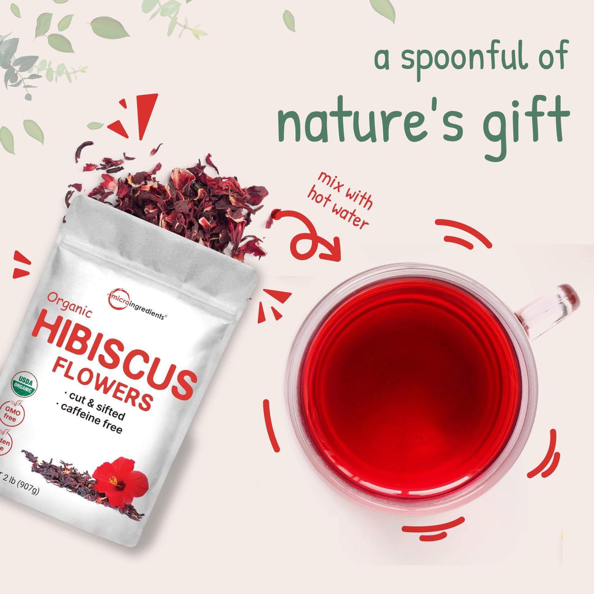 Organic Hibiscus Flowers, 2lbs | Flor de Jamaica, Loose Leaf Flower Source Micro Ingredients uk supplements