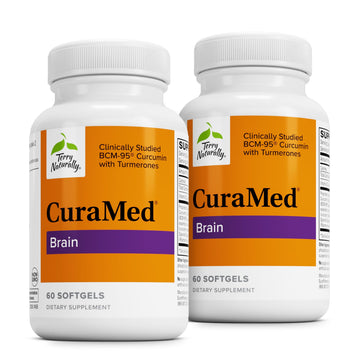 Terry Naturally CuraMed Brain - Dietary Supplement to Support Clarity & Focus - Brain Health Supplement with Curcumin & Turmeric Essential Oil to Aid Concentration - 60 Softgels (2 Pack) Terry Naturally uk supplements
