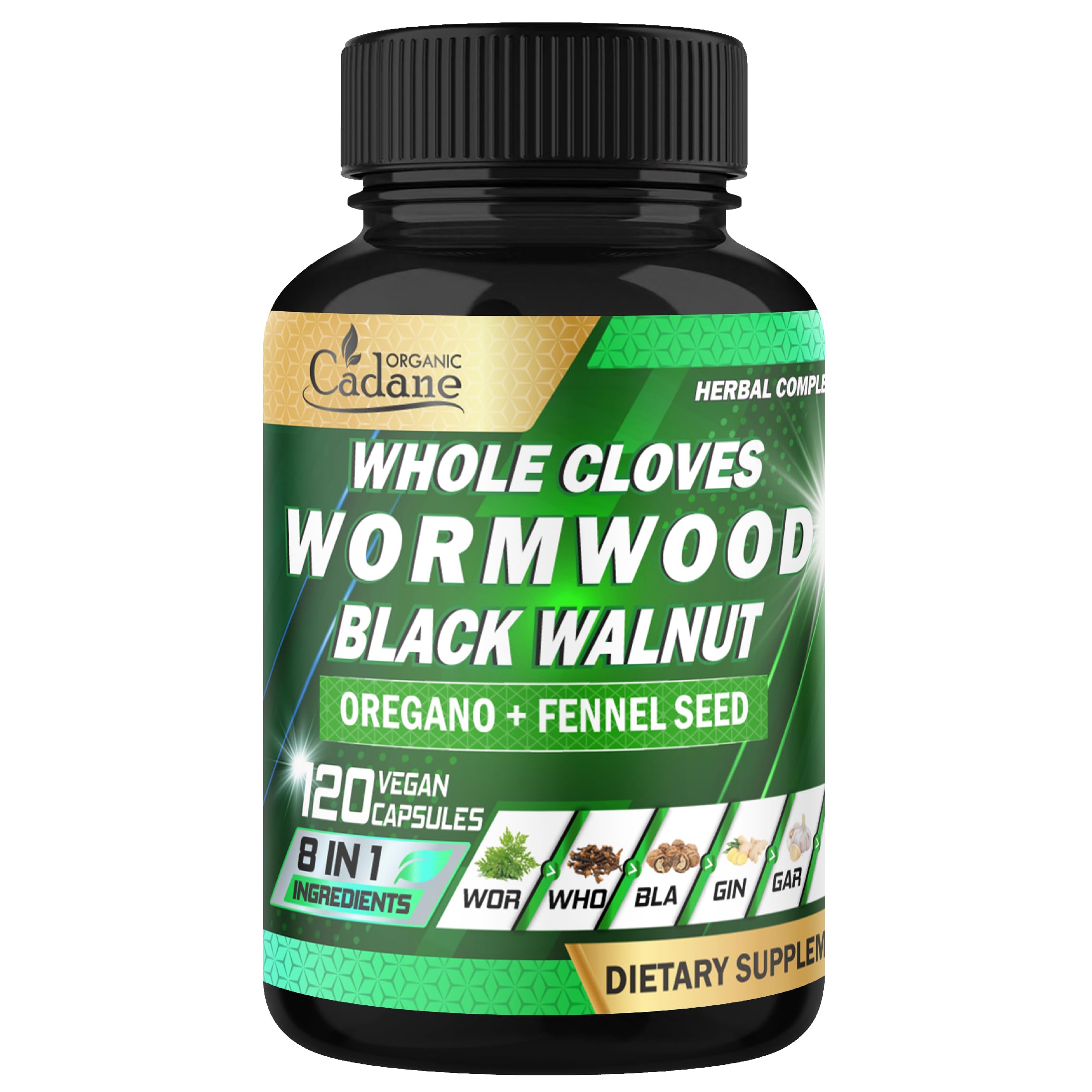 Cadane Wormwood Whole Cloves Black Walnut with Ginger, Garlic, Oregano, Fennel & Black Pepper | Digestive & Wellness Support | 120 Capsules – 60-Day Organic Cadane uk supplements