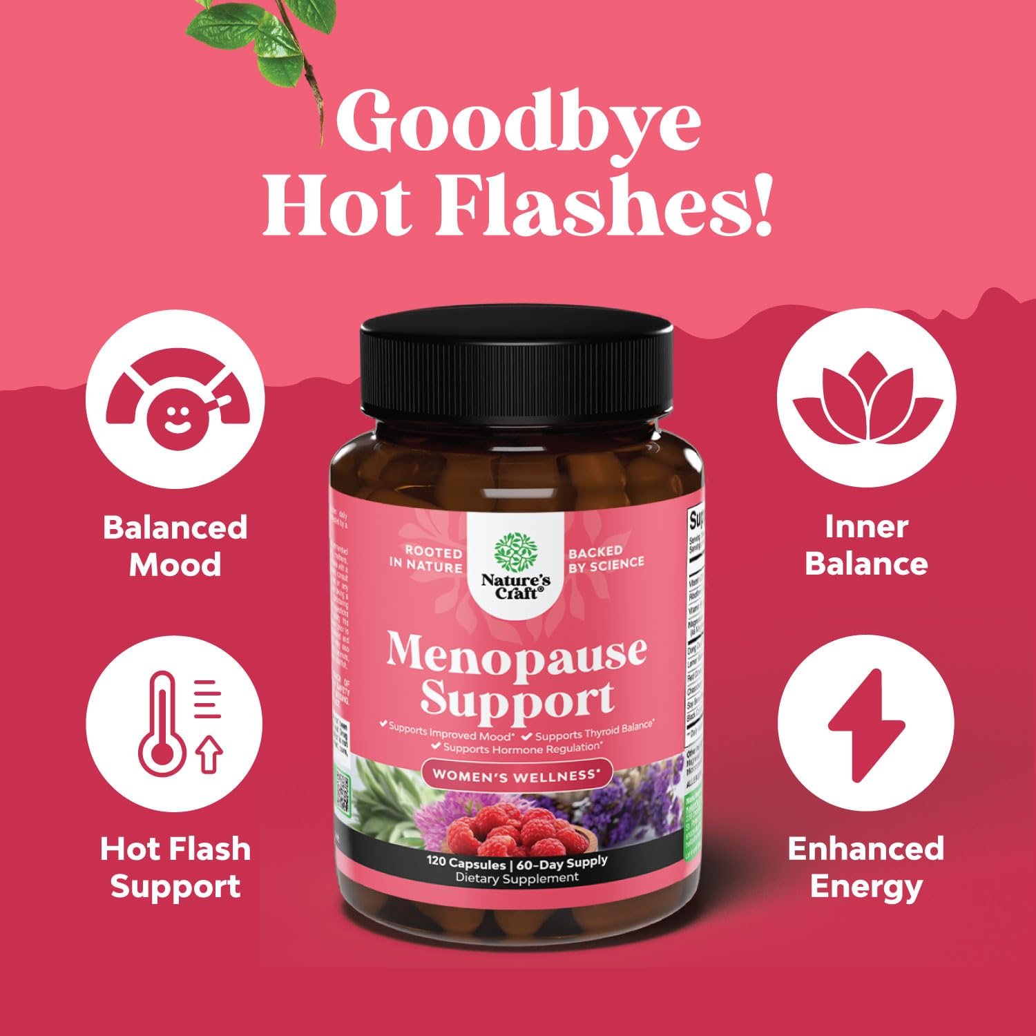 Complete Herbal Menopause Supplement for Women - Female Hormone Balance Capsules for Night Sweats Hot Flashes & Mood Swings with Dong Quai, Chaste Berry & Black Cohosh Root - 120 Count Pack Natures Craft uk supplements