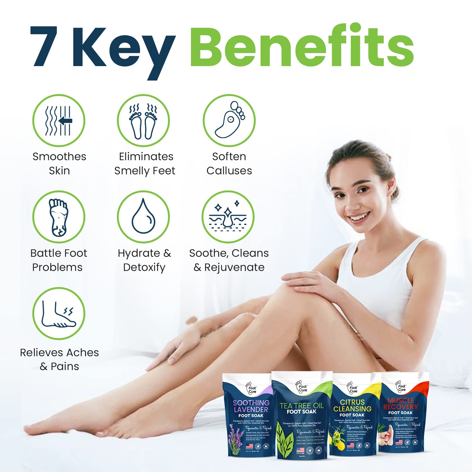 Foot Soak with Epsom Salts- Variety Pack of 4- Tea Tree Oil, Muscle Relief, Calming FOOT CURE uk supplements