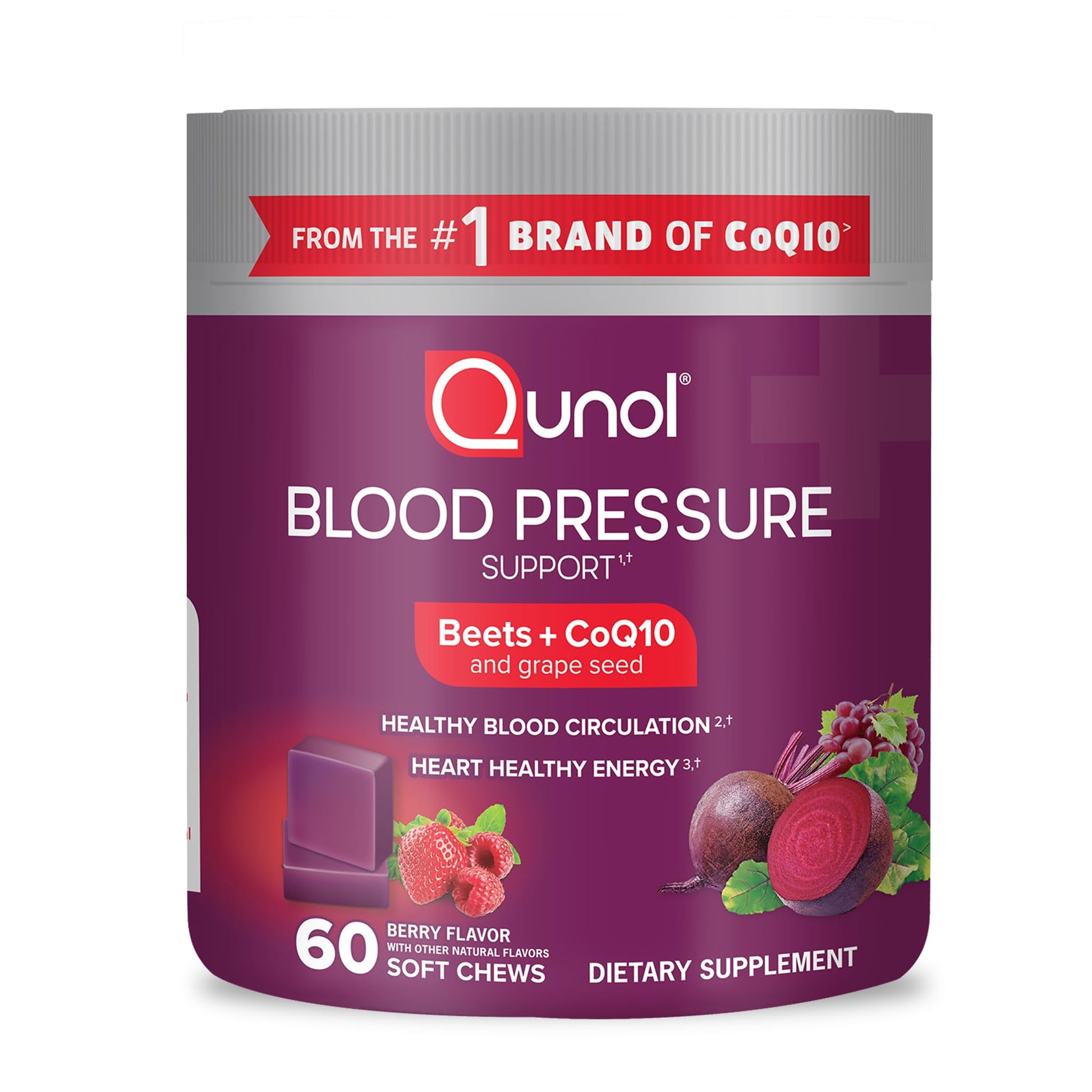 Qunol Beets Chews for Blood Pressure Support, 3 in 1 Beets + CoQ10 + Grape Seed Extract Qunol uk supplements
