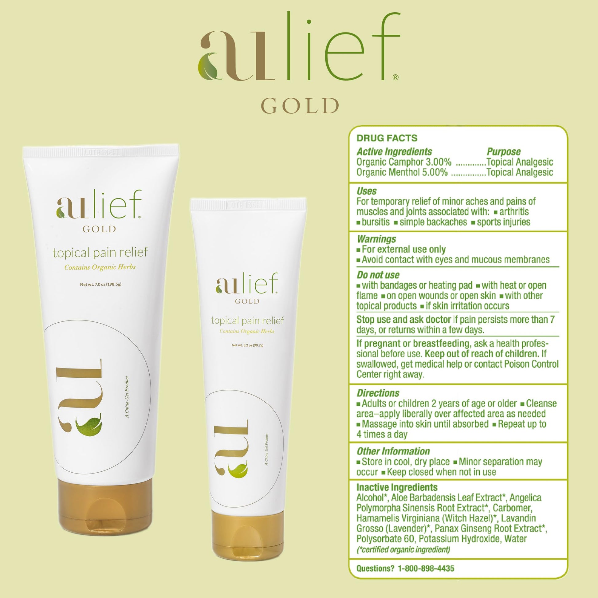 Aulief Gold Natural Pain Relief Cream – Organic Herbal Lotion for Arthritis, Joint Pain & Sore Muscles, Neck, Knee & Back Aches, Premium Organic Natural Pain Reliever, 3.2 Oz Tube Aulief uk supplements