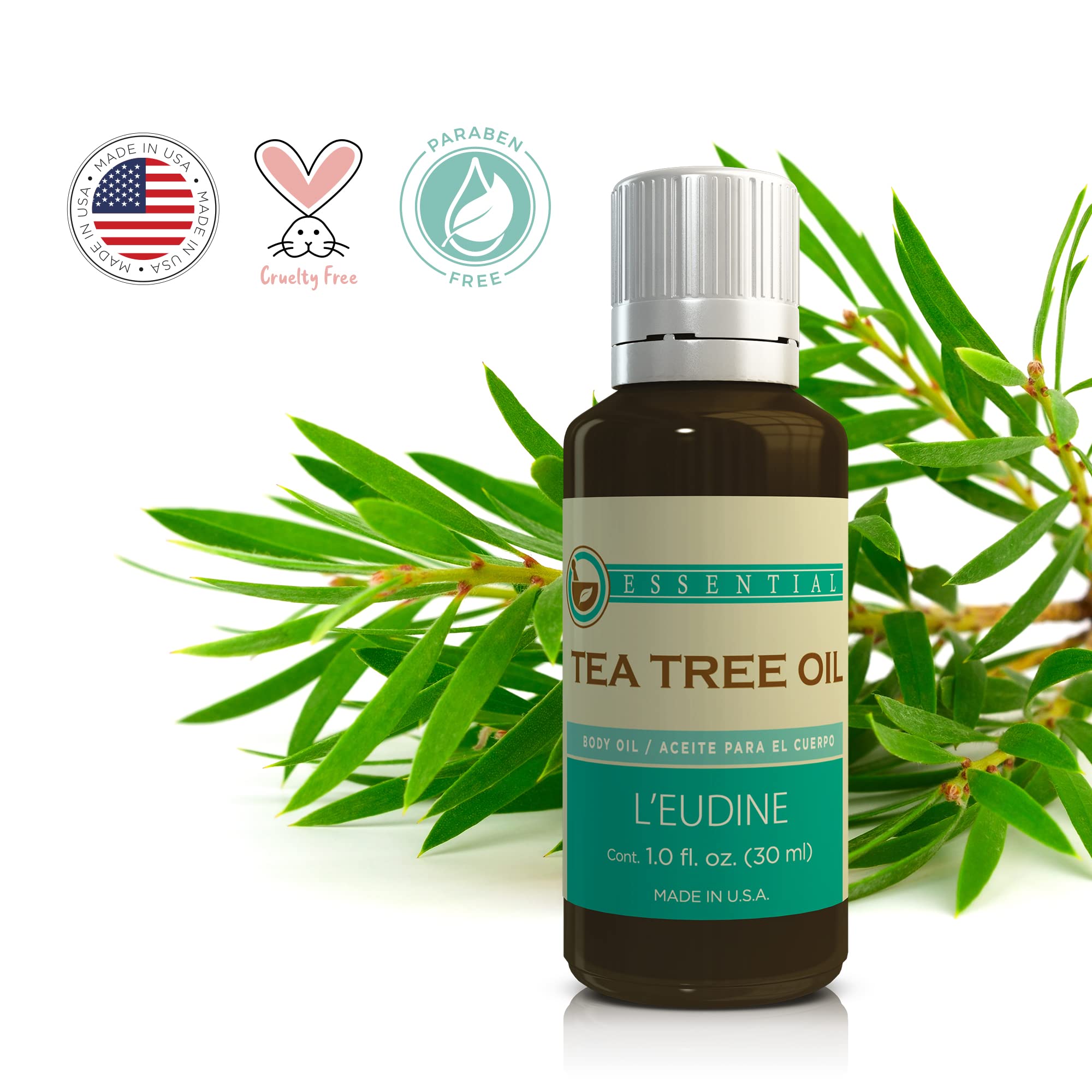 L’EUDINE Tea Tree Oil – 1fl Oz Multipurpose Body Oil for Acne, Toenail Problems, Dandruff, Skin Bites L'eudine uk supplements