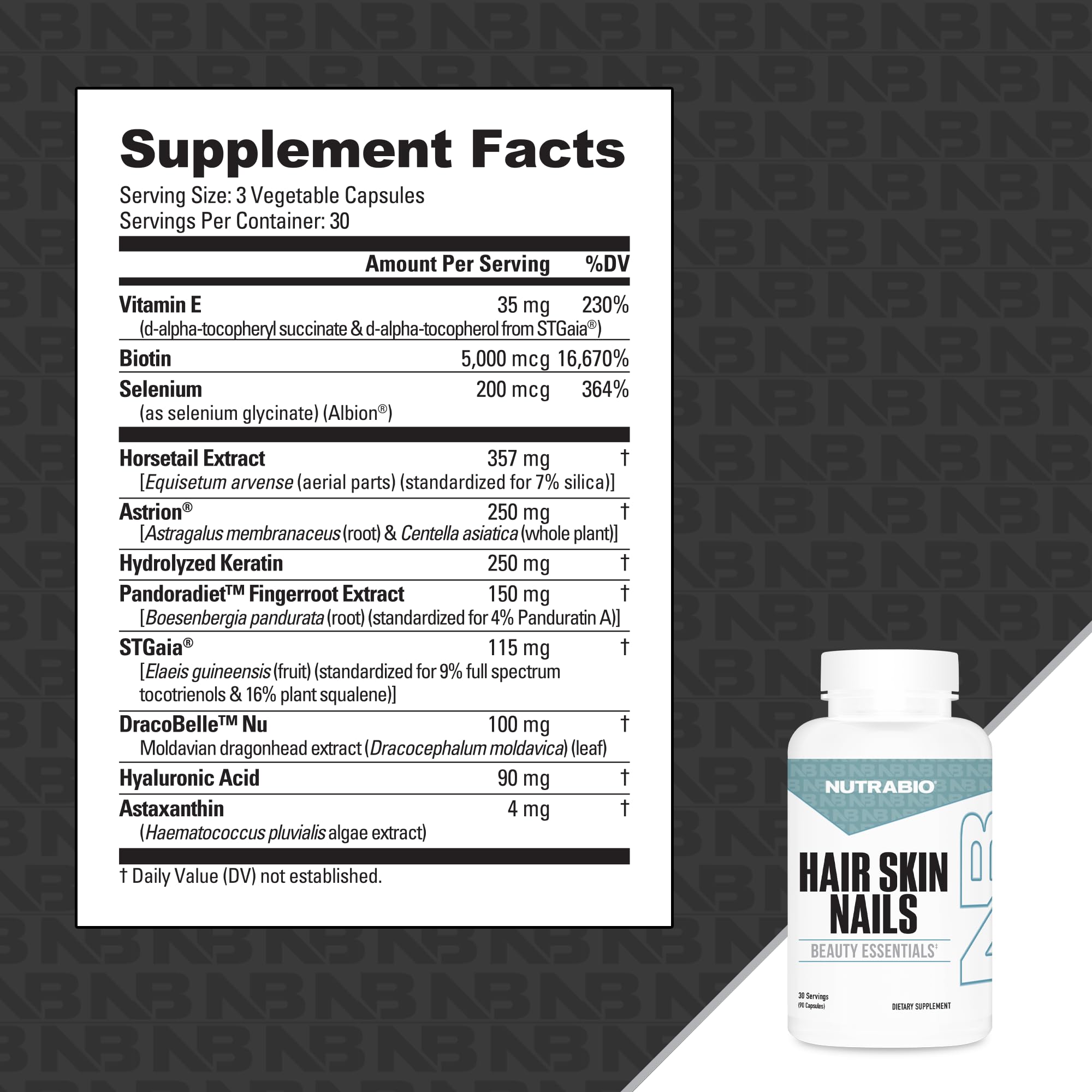NutraBio Hair Skin Nails Vitamins | Enhanced Collagen Support | Skin Hydration | Hair Growth Vitamins for Women with Biotin, Keratin, Hyaluronic Acid & More - 90 Capsules NutraBio uk supplements