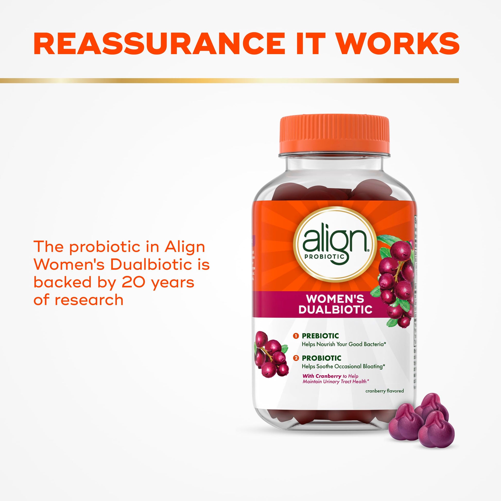 Align Probiotic, Women's Dualbiotic, Womens Probiotic Gummies, Prebiotics and Probiotics for Women, with Cranberry for Urinary Tract Health*, Cranberry Flavor, 90 Gummies Align uk supplements