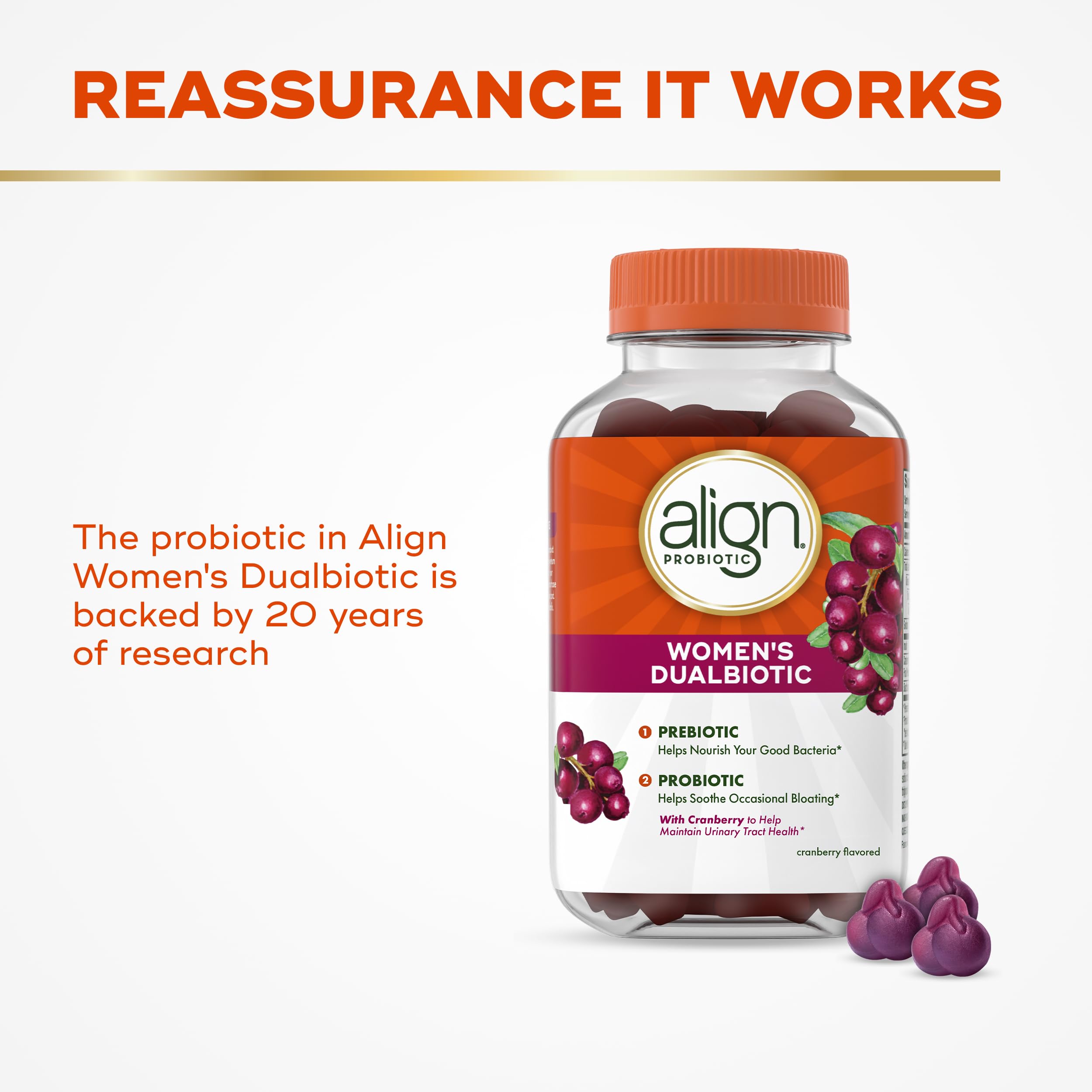Align Probiotic, Women's Dualbiotic, Womens Probiotic Gummies, Prebiotics and Probiotics for Women, with Cranberry for Urinary Tract Health*, Cranberry Flavor, 90 Gummies Align uk supplements