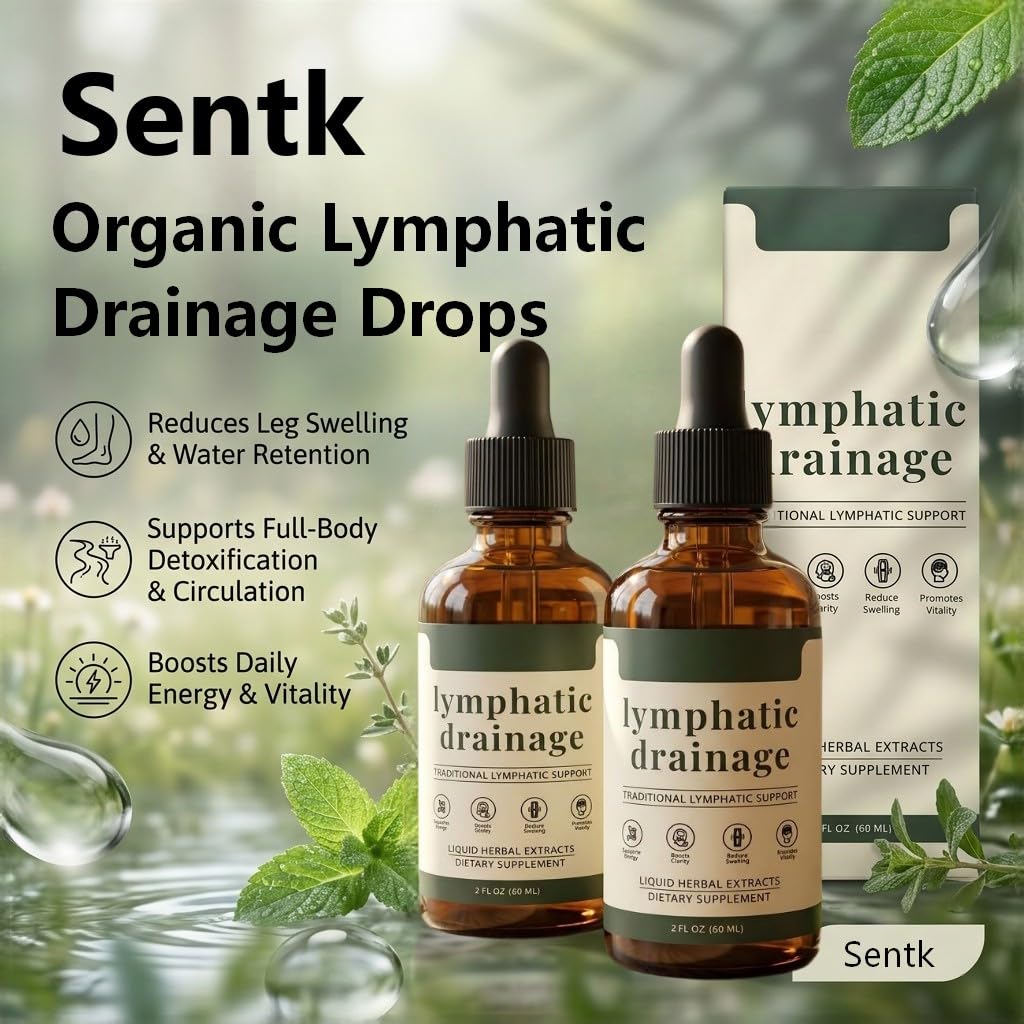 Sentk Organic Lymphatic Drainage Drops, Liposomal Herbal Blend – Supports Lymph System, Reduces Swelling, Boosts Immunity & Vitality, Enhance Clarity, Portable Dropper Design, 2 fl oz (2 Pack) Sentk uk supplements