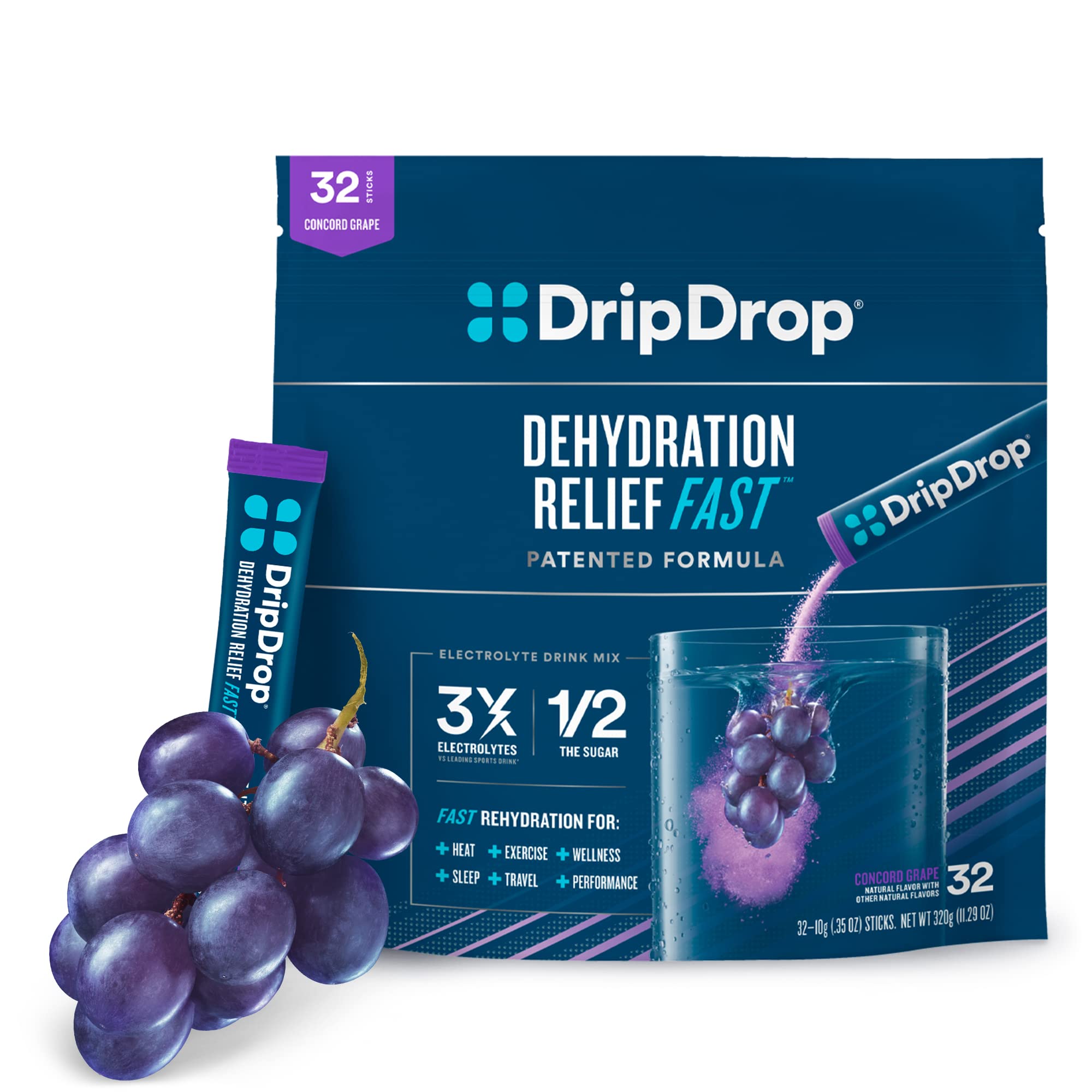 DripDrop Hydration - Electrolyte Powder Packets - Concord Grape - 32 Count DripDrop uk supplements