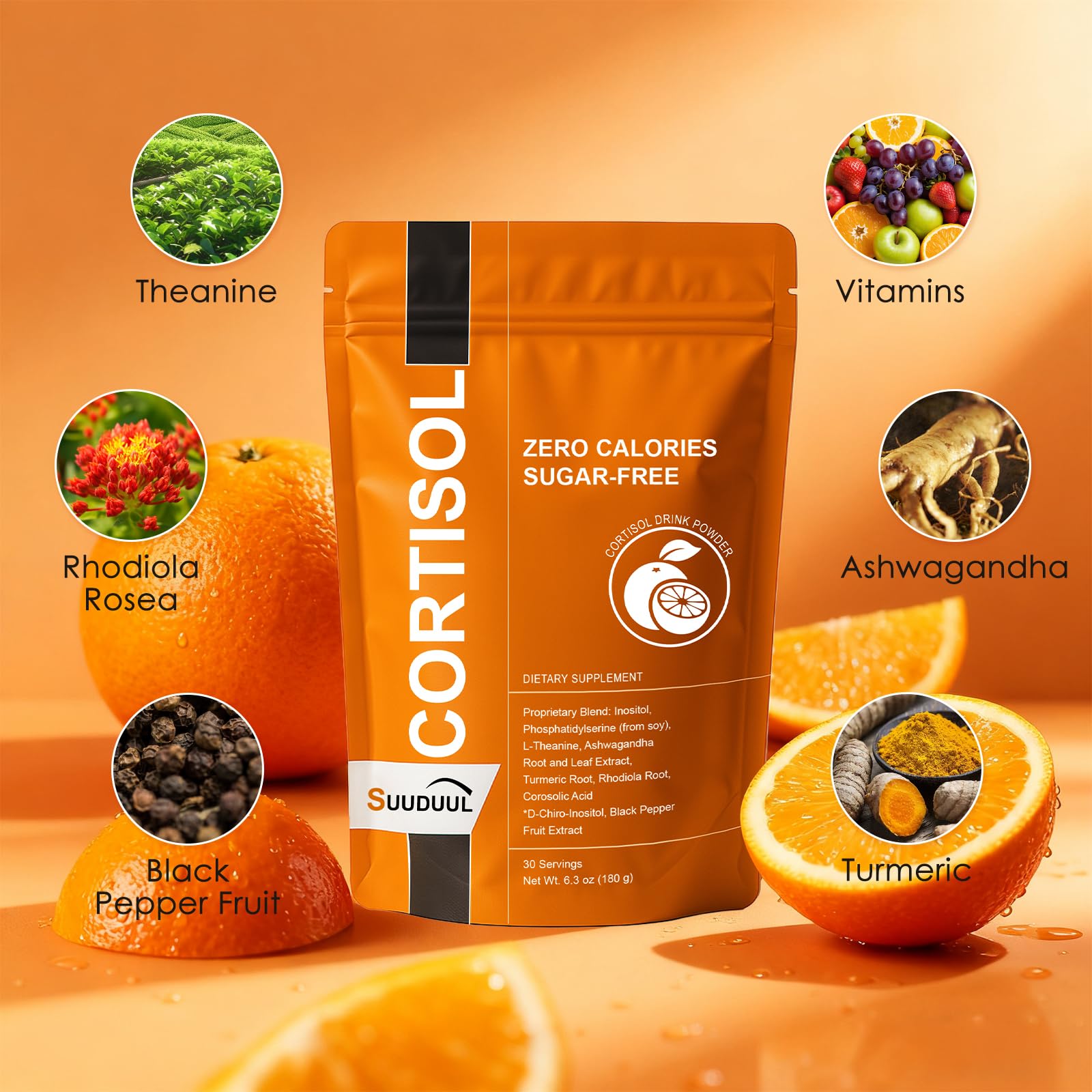 Cortisol Drink Mix | Cortisol Supplements for Women & Men | Ashwagandha, L-Theanine, Turmeric Root, Black Pepper Extract, Healthy Cortisol Levels, Mental Clarity SUUDUUL uk supplements
