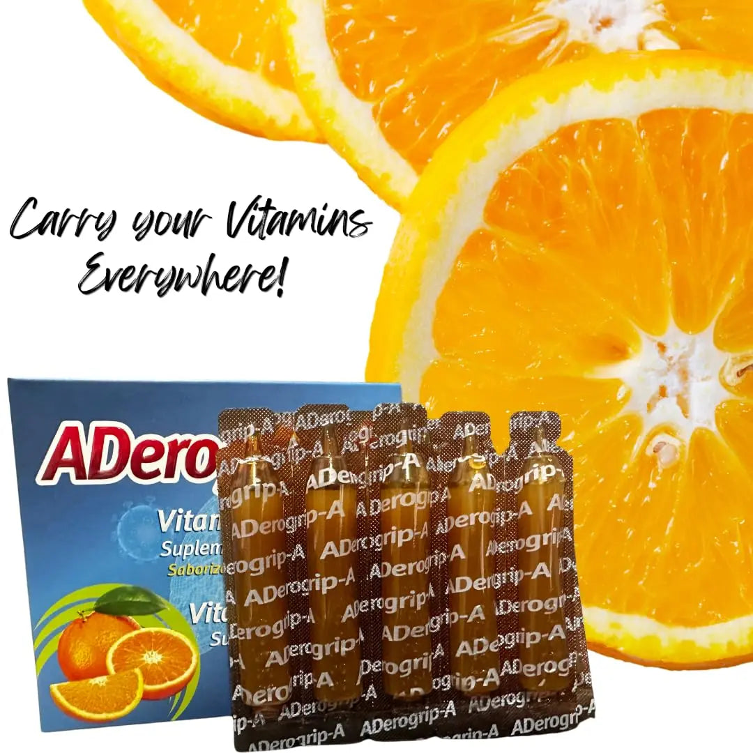 Aderogripa Immune Support Vitamins C, A & D | Liquid Supplement | 10 Natural Orange Flavor Ampoules | Boost Your Immune System ADEROGRIP-A uk supplements