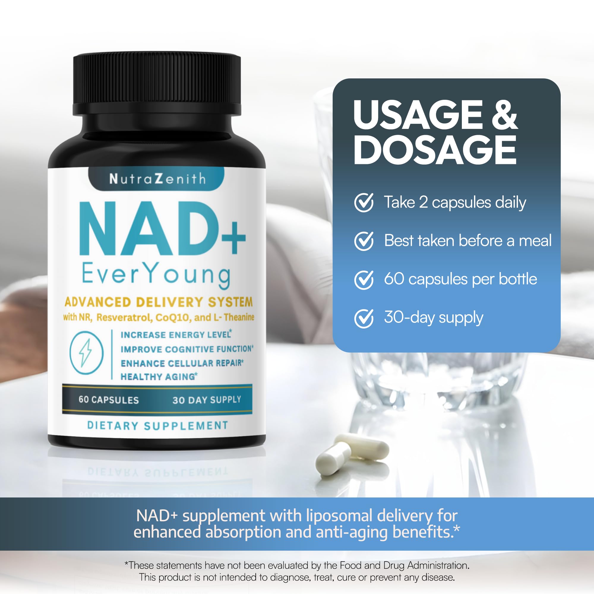 NAD+ Supplement with Nicotinamide Riboside (NMN Alternative), CoQ10 & Resveratrol – 60 Capsules for Healthy Aging Support, Energy Boost & Cognitive Function Enhancement – Cellular Renewal & Vitality Arazo Nutrition uk supplements