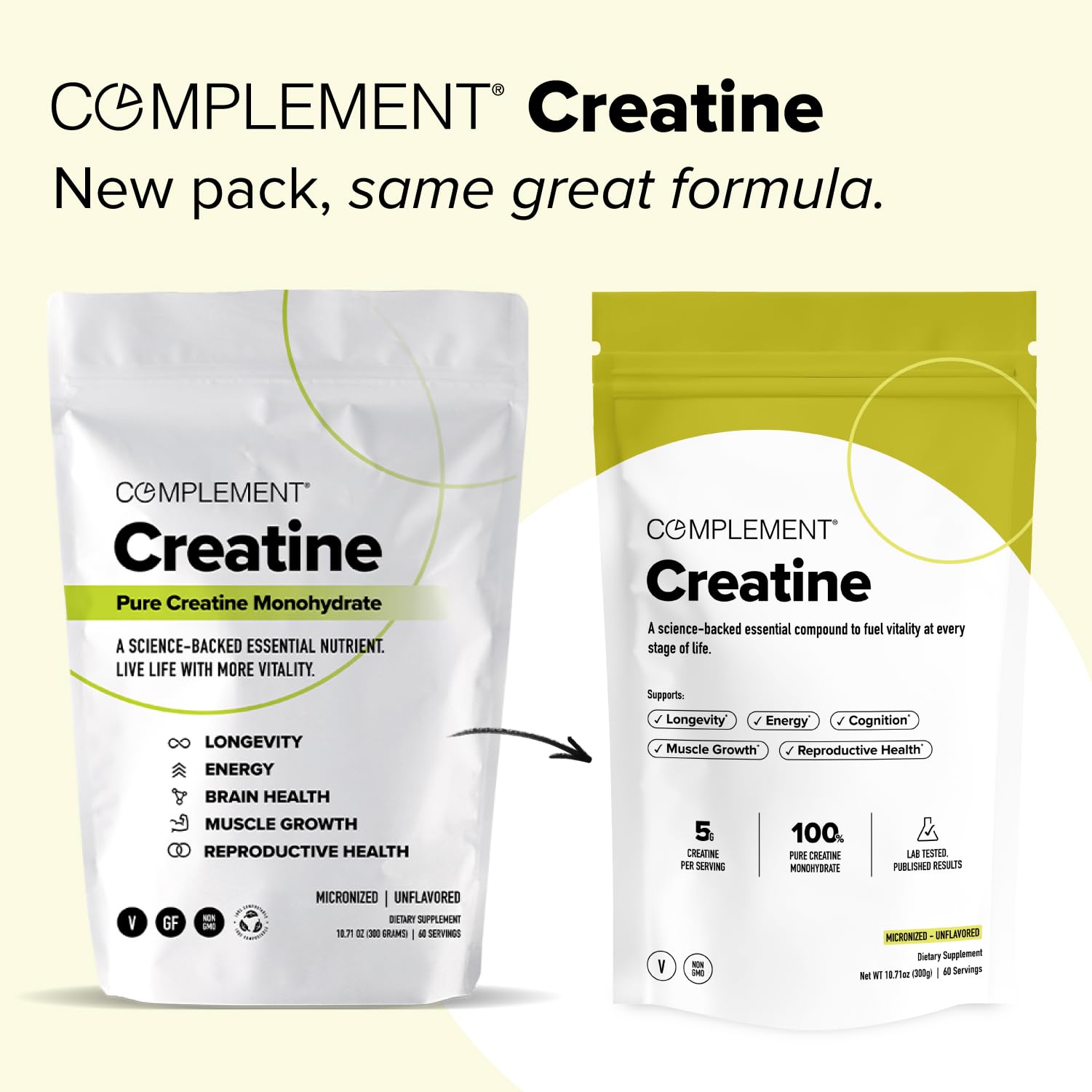 Complement Creatine Monohydrate Micronized Powder for Women and Men (5g, 60 Servings) Pre Workout, Post Workout, Muscle Recovery, Brain Health, Longevity- Vegan, Unflavored Complement uk supplements