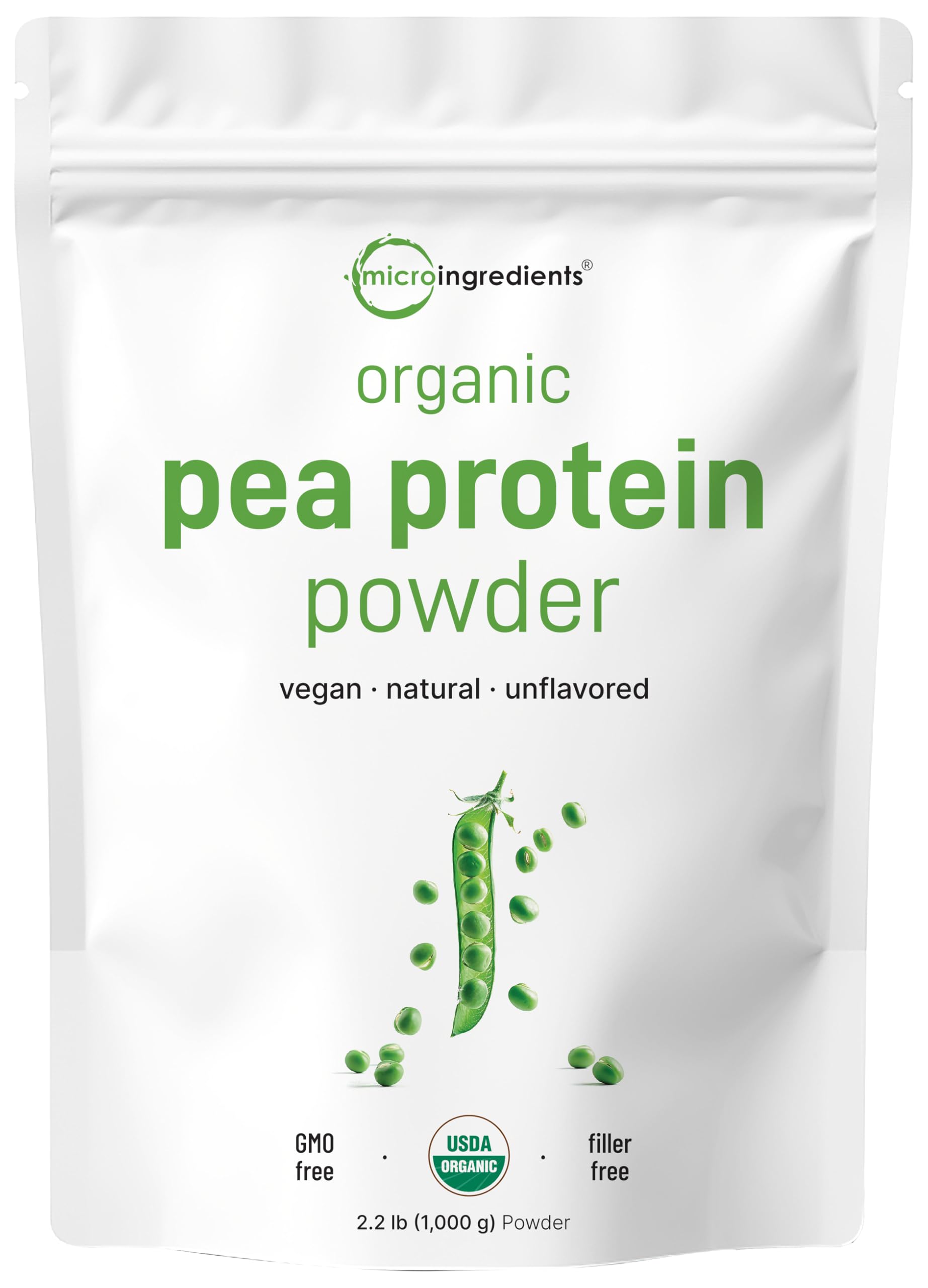 North America Grown, Organic Pea Protein Powder, 1KG (2.2 Pounds) | Plant-Based Vegan Protein, Meatless Protein Supplement, Natural Branched Chain Amino Acids | Non-GMO, Soy Free Micro Ingredients uk supplements