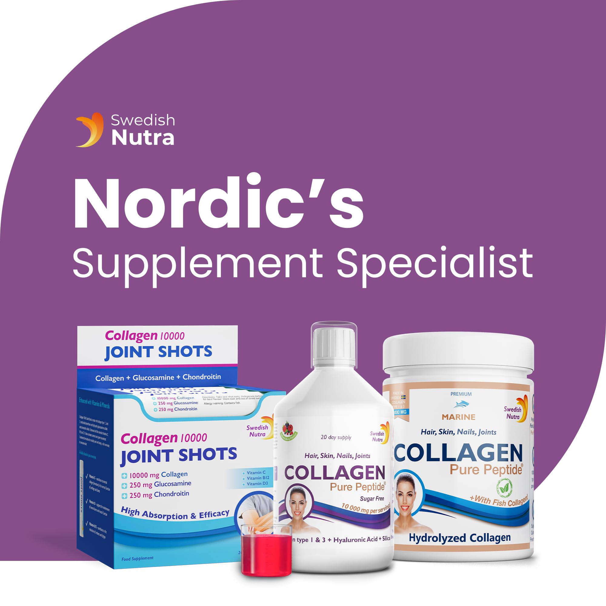 Swedish Nutra Liquid Bovine Collagen - Pack of 500ml, 20 Day Supply | Sugar Free Berry Flavour Swedish Nutra uk supplements