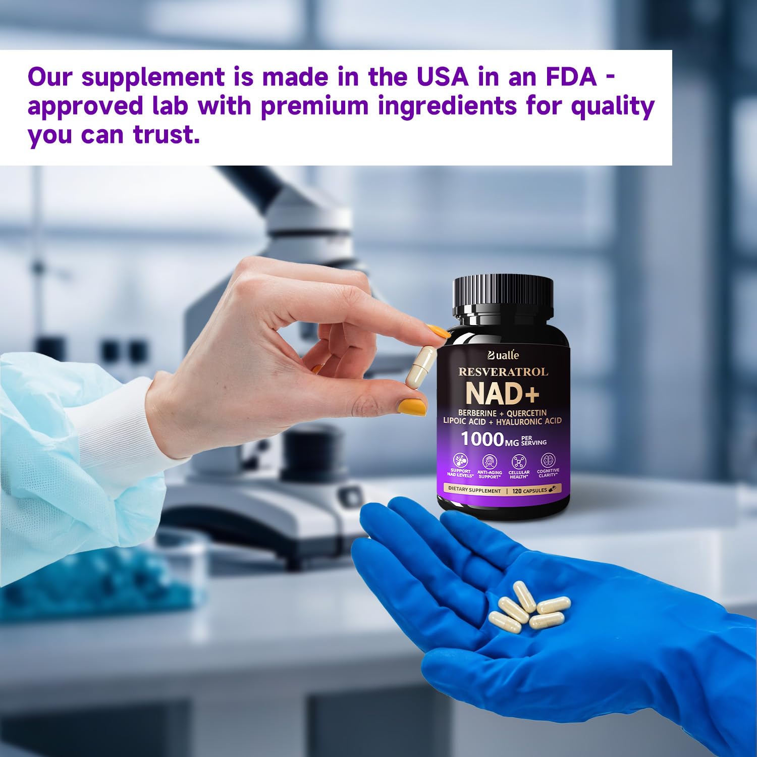Bualle NAD Supplement, Liposomal NAD Resveratrol Supplement Contains Berberine, Alpha Lipoic Acid,Hyaluronic Acid & Quercetin - Joint Function& Support Anti-Aging,NMN Alternative -120 Capsules Bualle uk supplements