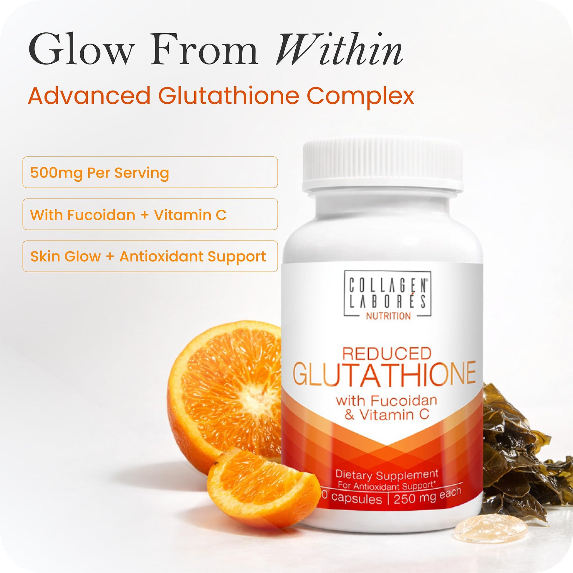 Advanced Glutathione Complex 500mg – with Fucoidan & Vitamin C – Antioxidant Support for Skin Glow, Detox & Immune Health – Non-GMO, Made in USA (60 Capsules) Collagen Laborés uk supplements