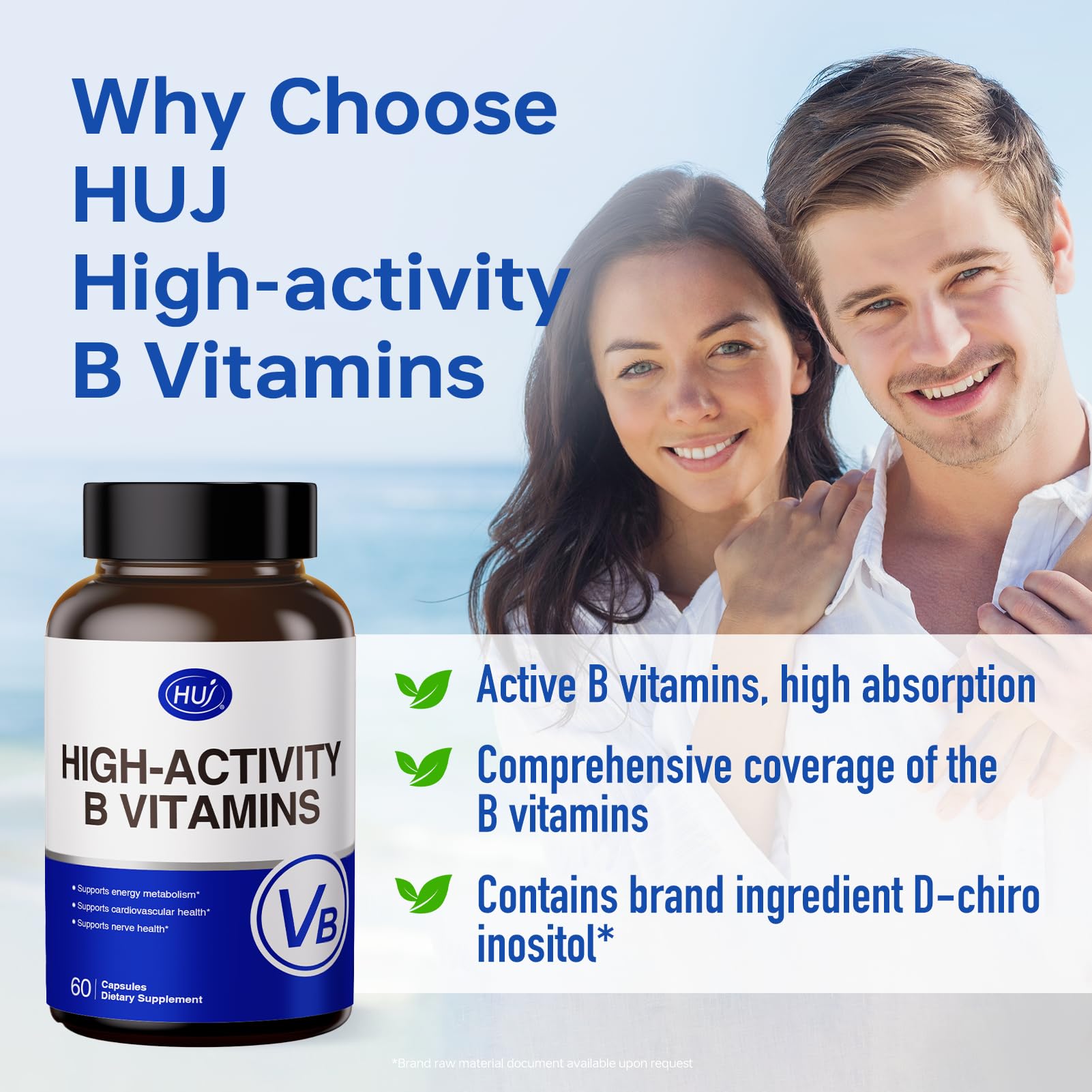 HUJ High-Activity B Vitamins - Supports Normal Energy Metabolism & Nerve System Health - Supplement with 8 B Vitamins, Inositol and D-Chiro Inositol - 60 Capsules. HUJ uk supplements