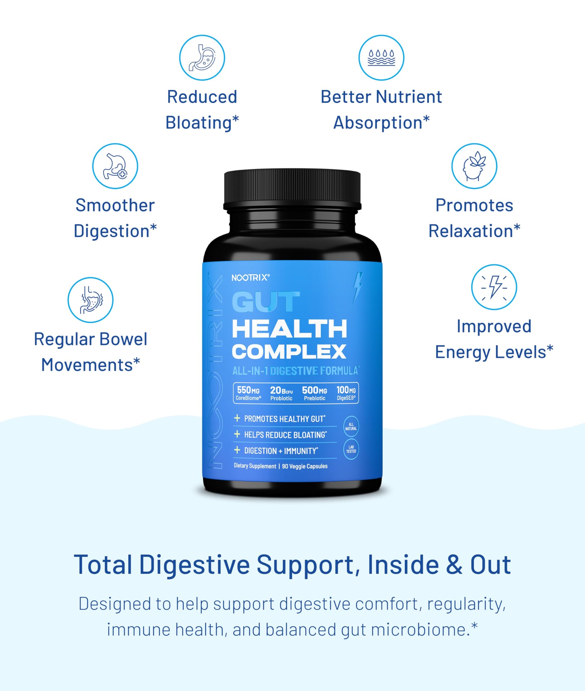 Nootrix Health Complex Supplement | Probiotics for Gut Health, Colon Cleanse & Bloating Relief | Promotes Healthy Digestion | Digestive Enzymes, Postbiotics & Prebiotics | 90 Capsules Nootrix uk supplements