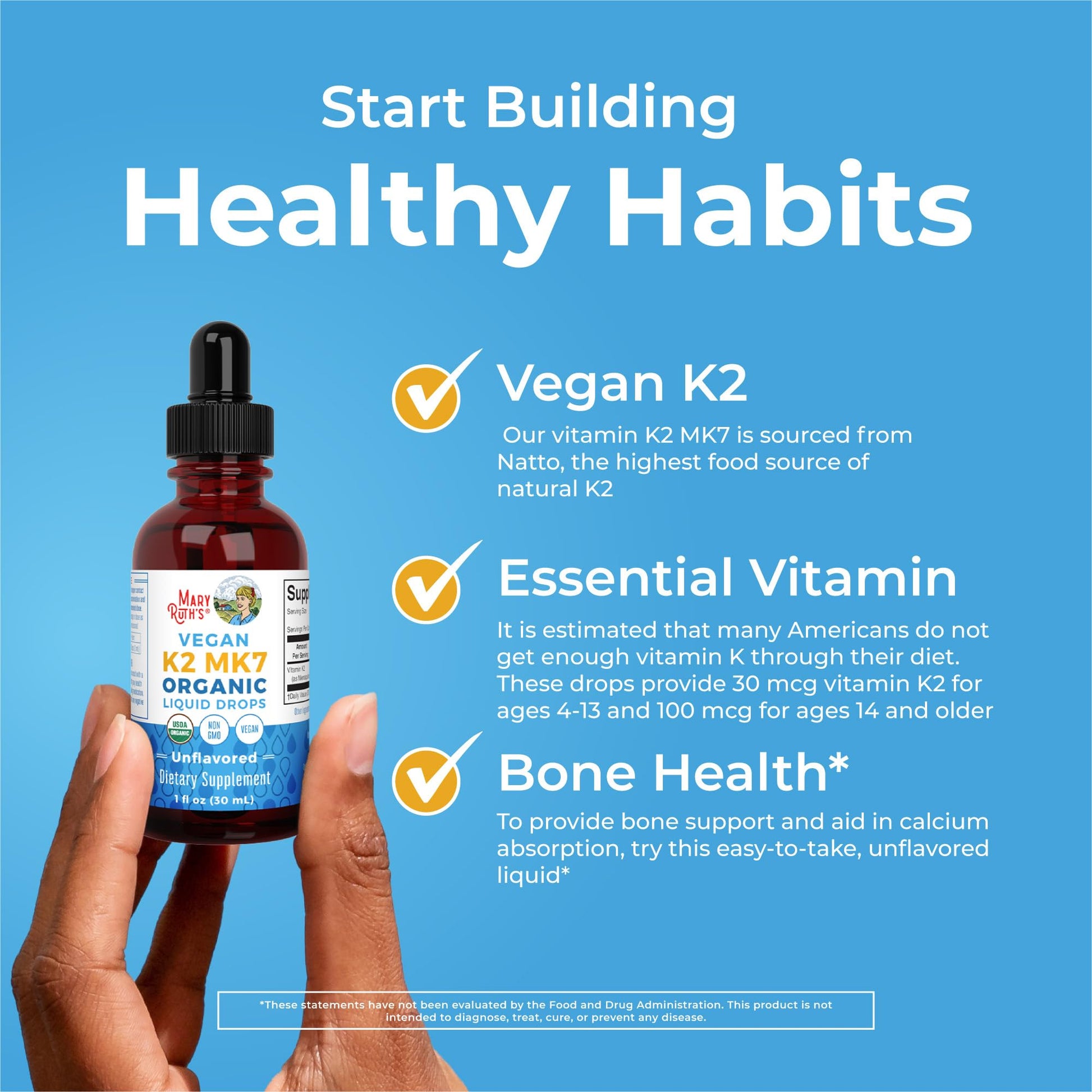 MaryRuth’s USDA Organic Vitamin K2 MK7 Liquid Drops for Adults & Kids | Sourced from Natto | Menaquinone- 7 | Vegan K2 Vitamin for Bone Health & Calcium Absorption | 1oz | Up to 90 Servings MARYRUTH'S uk supplements