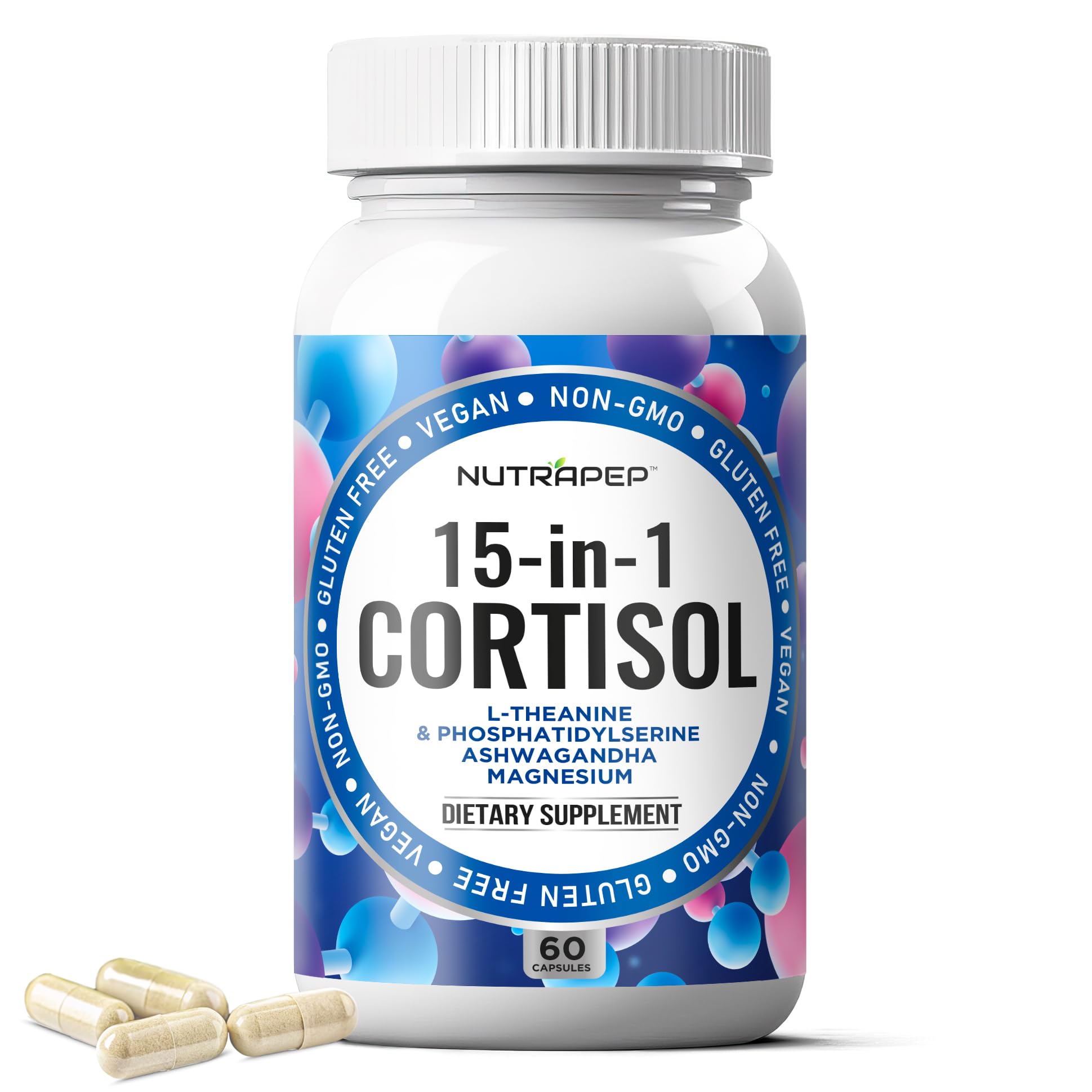 NutraPep Cortisol Detox Supplement Men Women - Reduce Lower Cortisol High Cortisol Reducer Blocker Control - Supports Stress Mood Rest Adrenal Calm Relax with Ashwagandha L-Theanine Magnesium NutraPep uk supplements