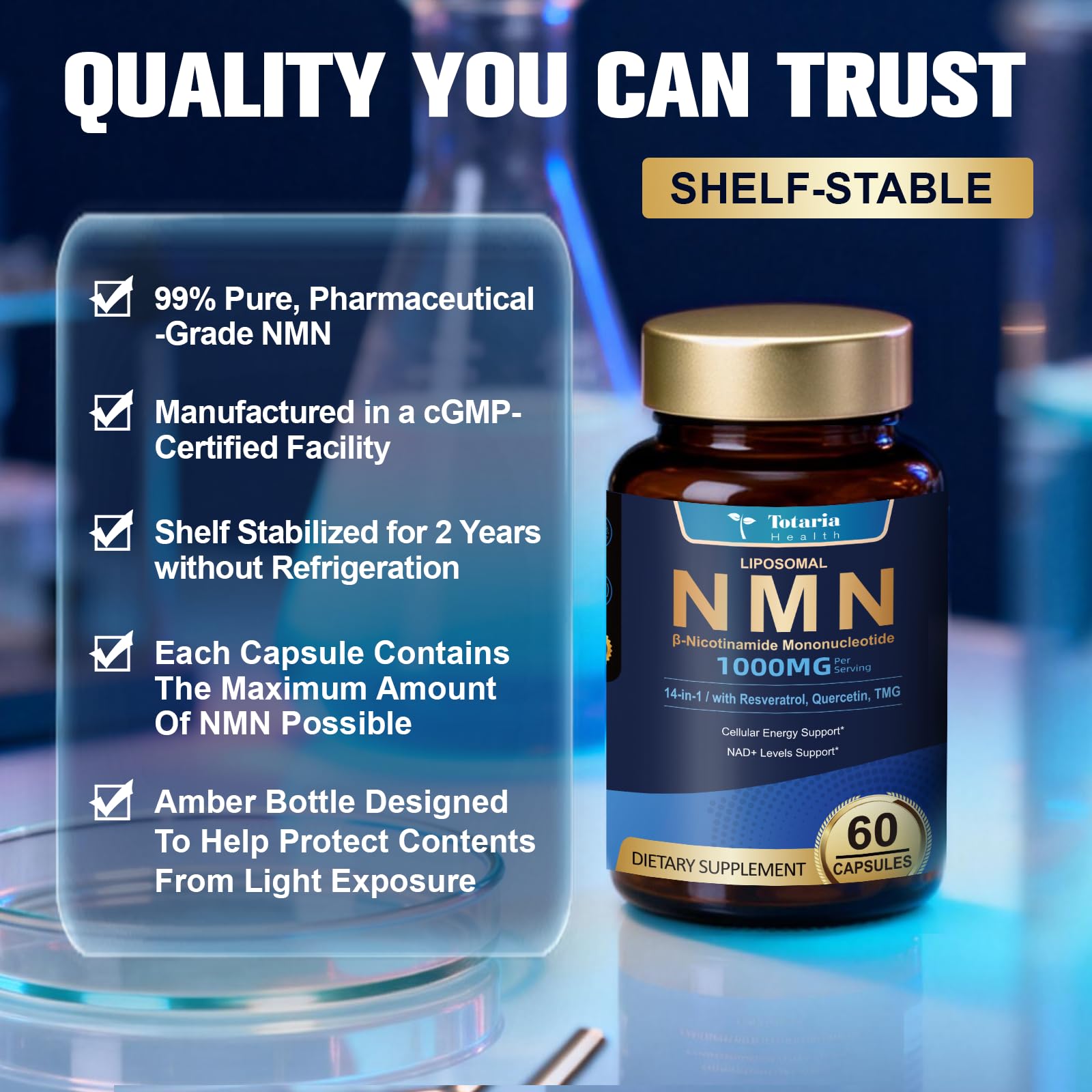 Totaria Liposomal NMN Supplement 1000mg, 14-in-1 NMN Resveratrol Complex with CoQ10, TMG, Quercetin, ALA, PQQ, Support NAD Levels, Cellular Energy & Healthy Aging, 60 Capsules, cGMP, Filler Free Totaria uk supplements