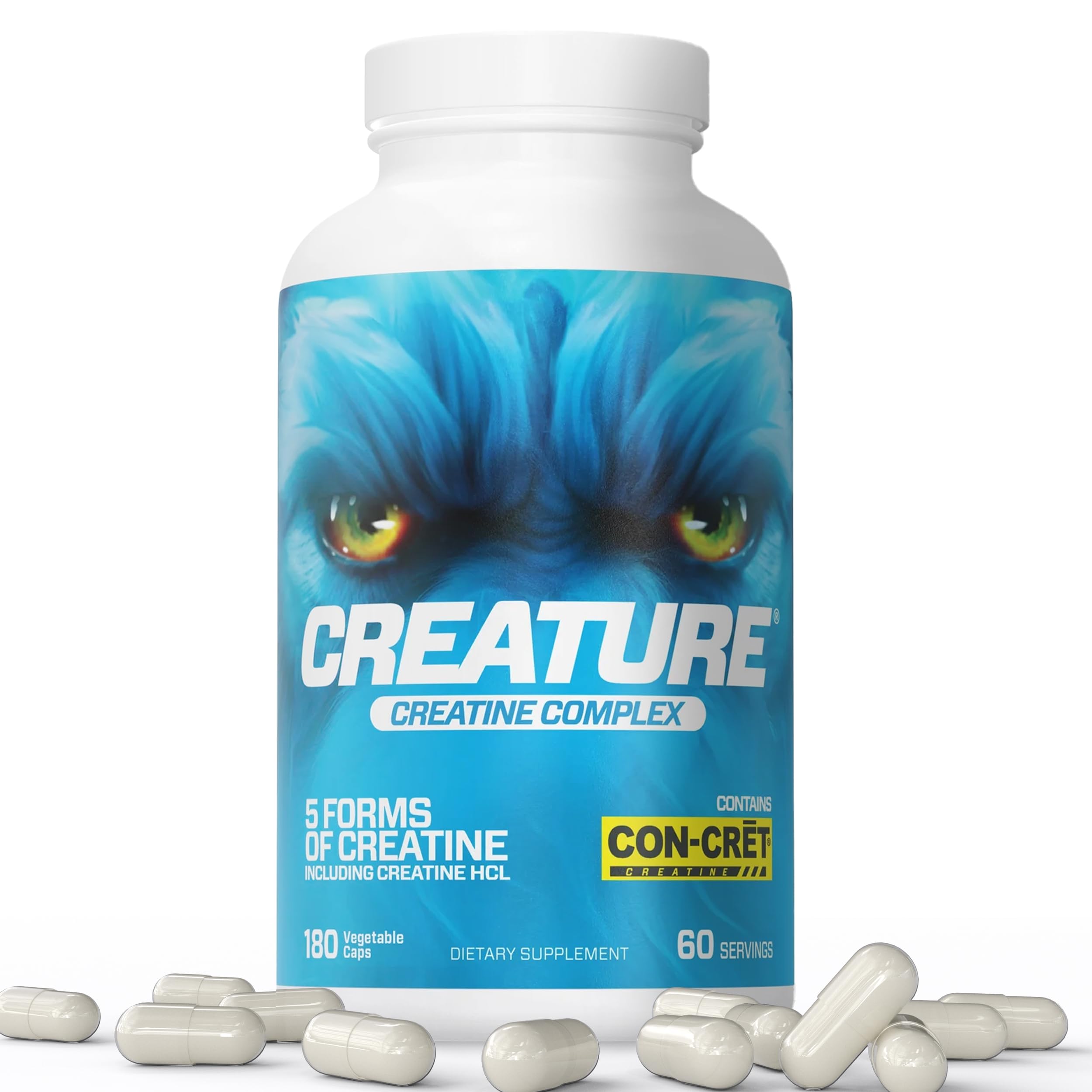 CREATURE® Creatine Complex - Creatine Monohydrate Capsules with 5 Types of Creatine Including Con-Crēt® Creatine HCL, Promotes Muscle, Strength, Endurance, Brain Health, 180 Veggie Caps, 60 Servings CREATURE uk supplements