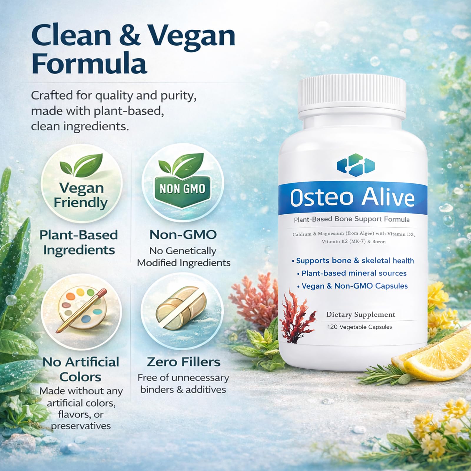 AIFBENK Osteo Alive Bone Support, with Plant-Based Calcium & Magnesium (from Algae), Vitamin D3 (from Lichen), Vitamin K2 (MK-7), Boron & BioPerine, Helps Support Bone & Skeletal Health AIFBENK uk supplements