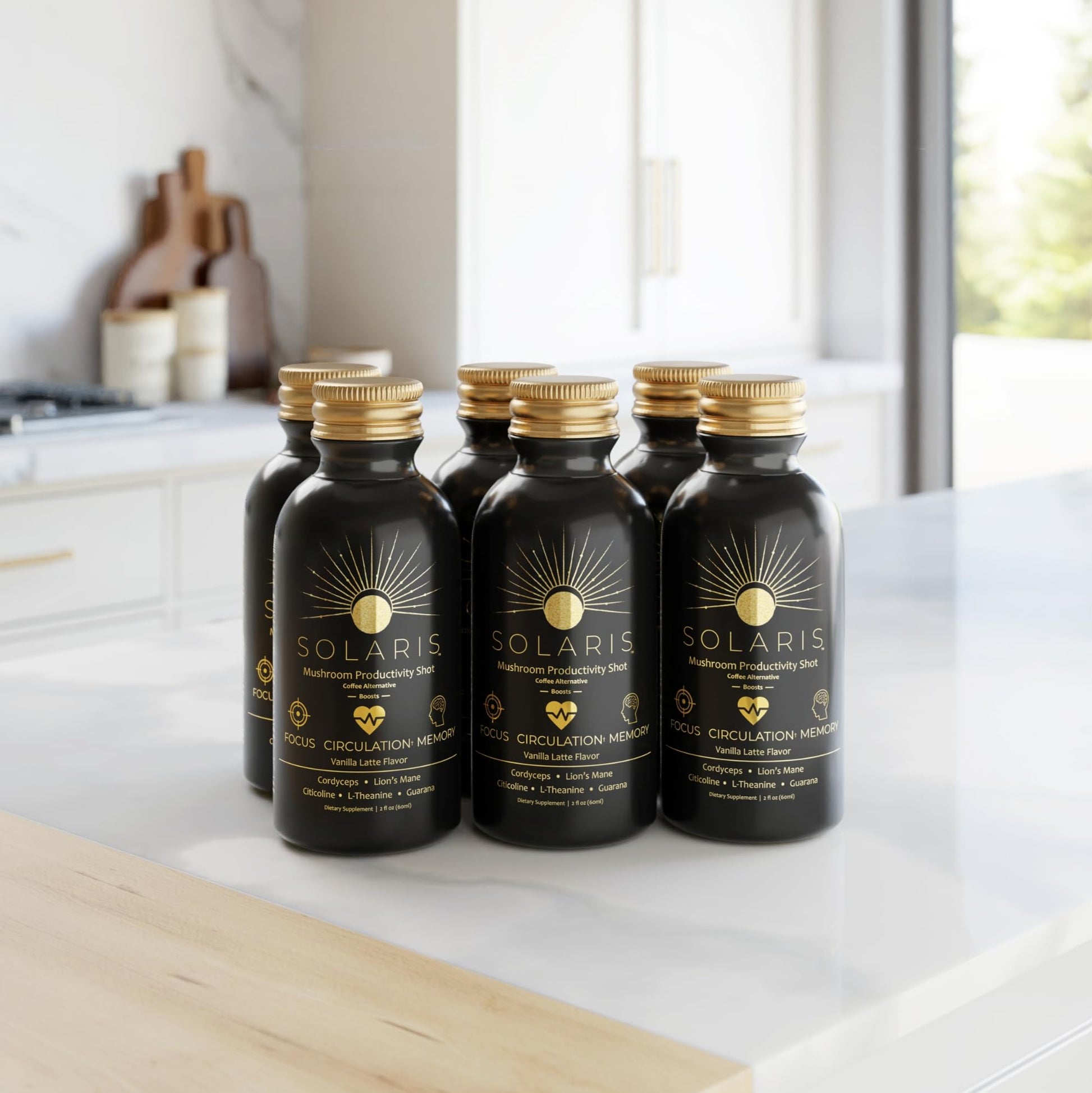 Solaris Mushroom Productivity Wellness Shots | Focus, Circulation, Memory | 4000mg of Cordyceps & Lion's Mane | Citicoline, L-Theanine, Vitamin B6/B12 | Coffee Alternative (6-Pack) Solaris Extracts uk supplements