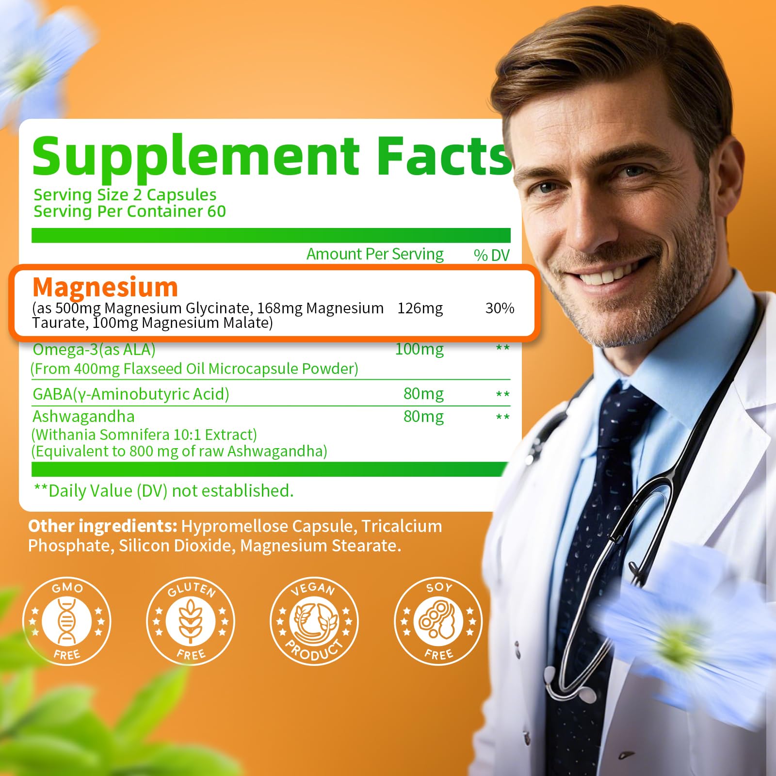 Triple Magnesium Complex - Magnesium Glycinate, Taurate & Malate Supplement with Omega3, Ashwagandha, GABA for Sleep, Brain Heart & Muscle Support - High Absorption and Gentle, Vegan, 120 Capsules iMATCHME uk supplements