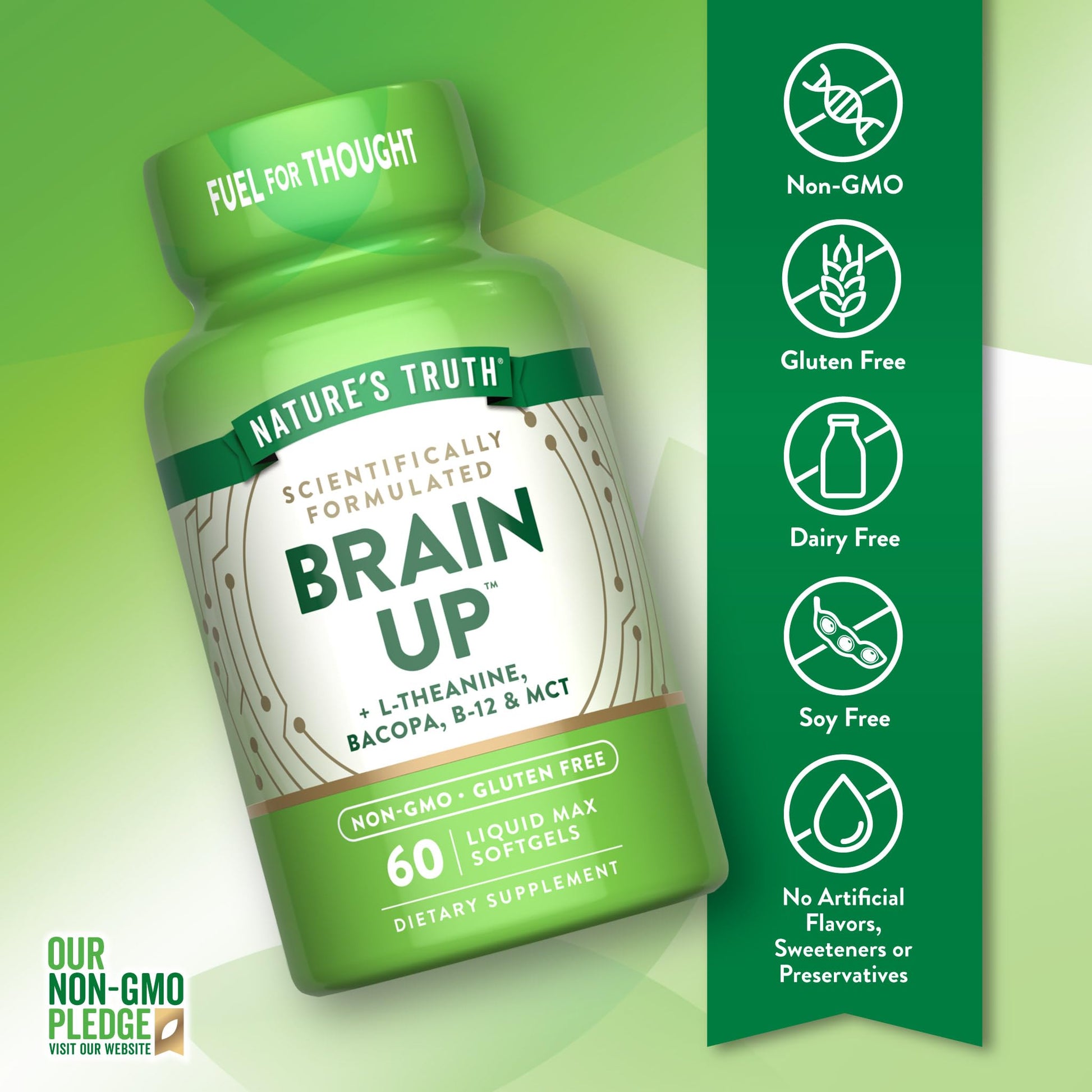 Nature's Truth Brain Up Softgels | 60 Count | with L-Theanine, Bacopa, B-12 & MCT | Non-GMO and Gluten Free Supplement Nature's Truth uk supplements