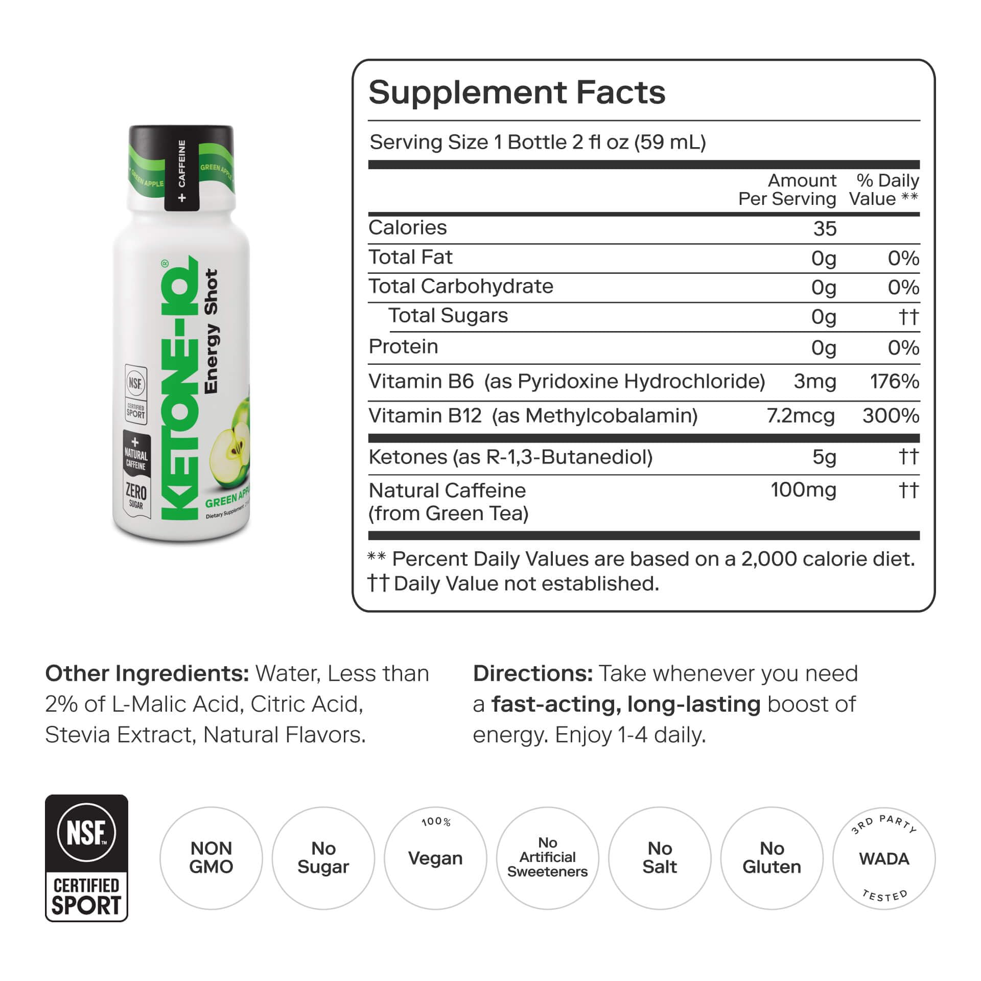 Ketone-IQ Ketone Energy Shots - 100mg Green Tea Caffeine, 5g Exogenous Ketones, and B Vitamins - 24 On The Go Caffeine Shots - Fast Acting Energy Drink (Green Apple) Ketone-IQ uk supplements