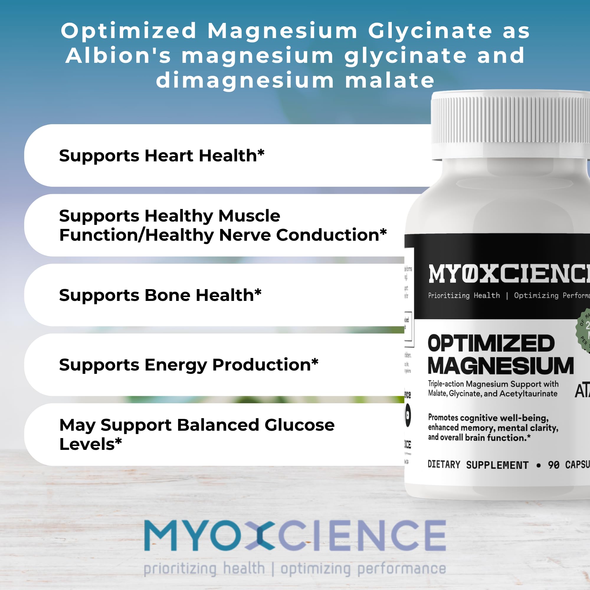 MYOXCIENCE Optimized Magnesium Glycinate + Magnesium Taurate (as ATAmag®) for High Brain Bioavailability to Support Stress Relief and Sleep | 30 Servings MYOXCIENCE uk supplements
