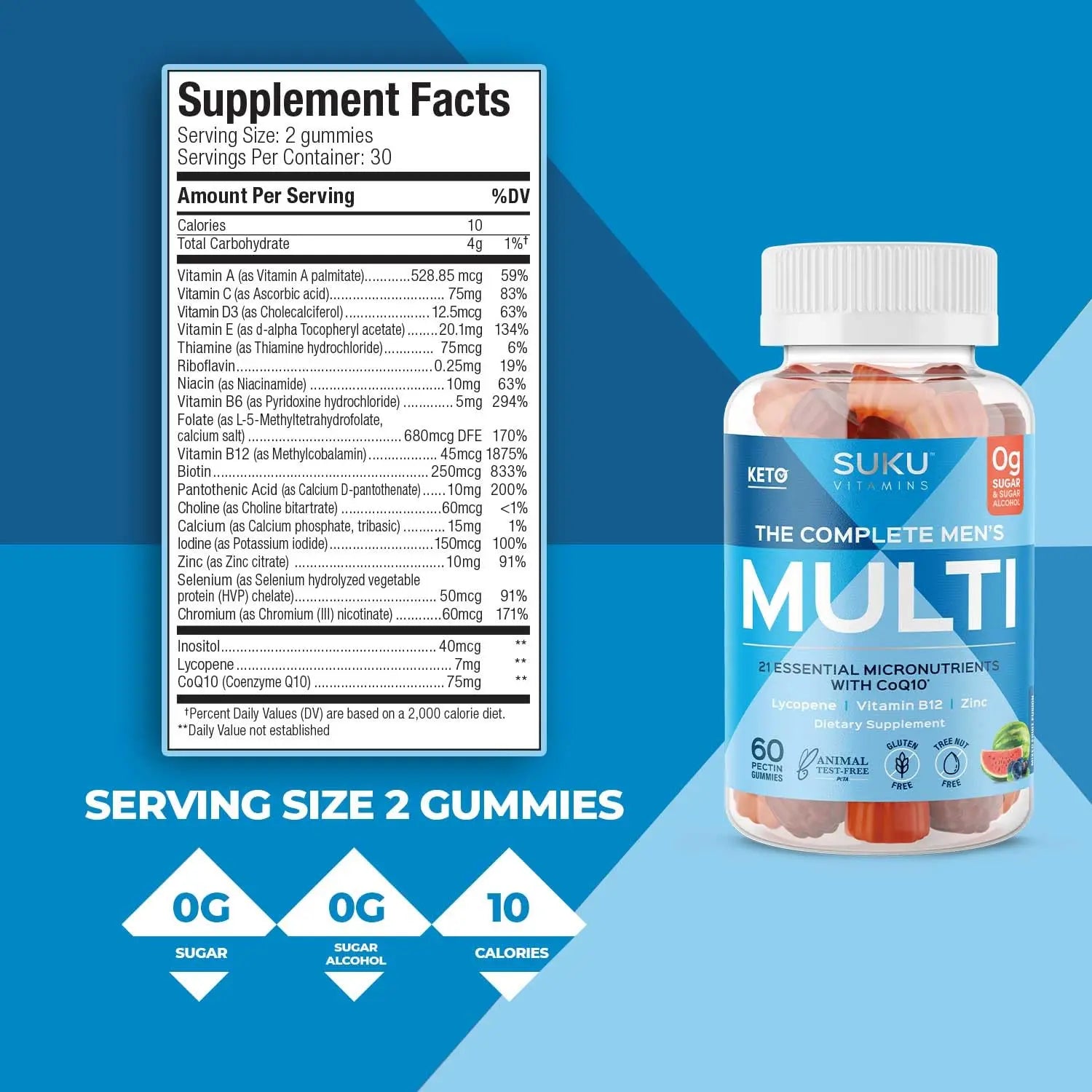 SUKU Men's Daily Multivitamin Gummies – Vitamins A, B12, C, D3, E, Zinc, CoQ10 & Lycopene – Prostate, Heart & Immune Support SUKU uk supplements