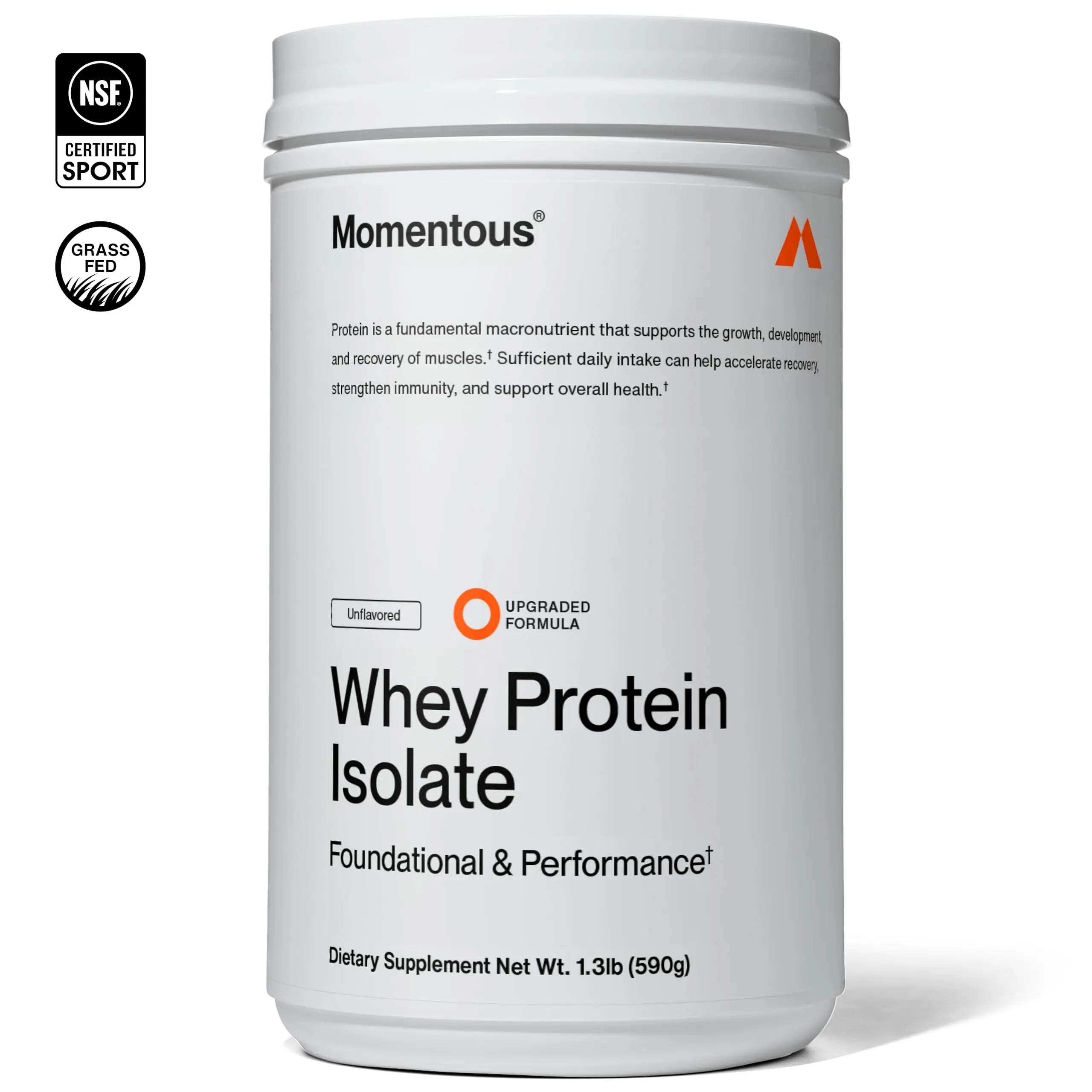Momentous Essential Grass-Fed Whey Protein Powder - 20 g Whey Isolate Protein - NSF Certified for Sport - Gluten-Free - 25 Servings for Essential Everyday Use - Unflavored - Package May Vary Momentous uk supplements