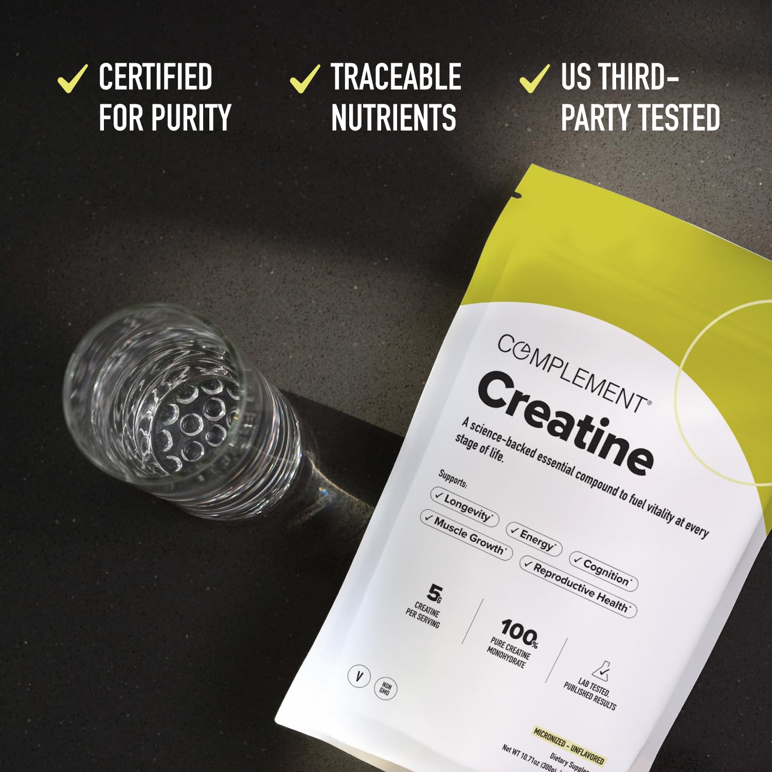 Complement Creatine Monohydrate Micronized Powder for Women and Men (5g, 60 Servings) Pre Workout, Post Workout, Muscle Recovery, Brain Health, Longevity- Vegan, Unflavored Complement uk supplements