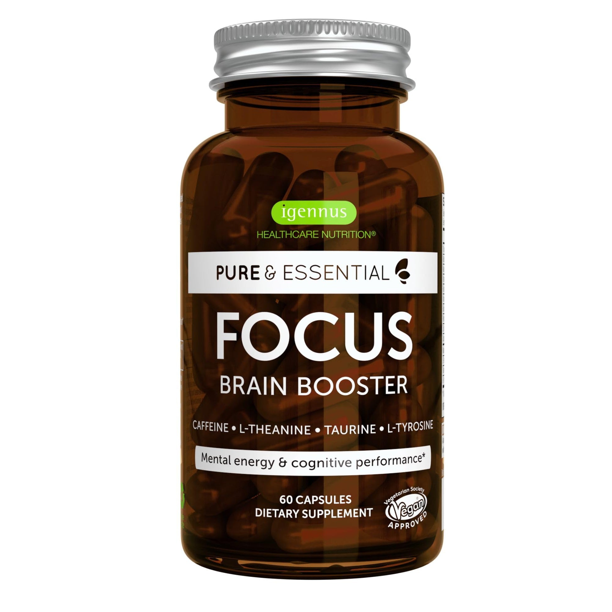 Igennus Focus - Nootropic with 200mg Natural Caffeine, Methylated B Vitamins, L-Theanine, Taurine, L-Tyrosine, Clean Energy, Brain Booster & Cognitive Performance, Non Jittery, 60 Capsules Igennus Healthcare Nutrition uk supplements