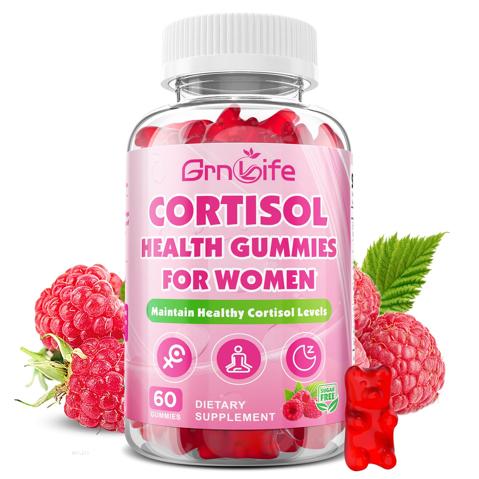 Cortisol Gummies for Women, Cortisol Supplements Gummies with Magnesium Ashwagandha Rhodiola Rosea and L-theanine Complex for Relaxation and Focus, Zzz Support, Raspberry Flavor, 60 Count GrnLife uk supplements