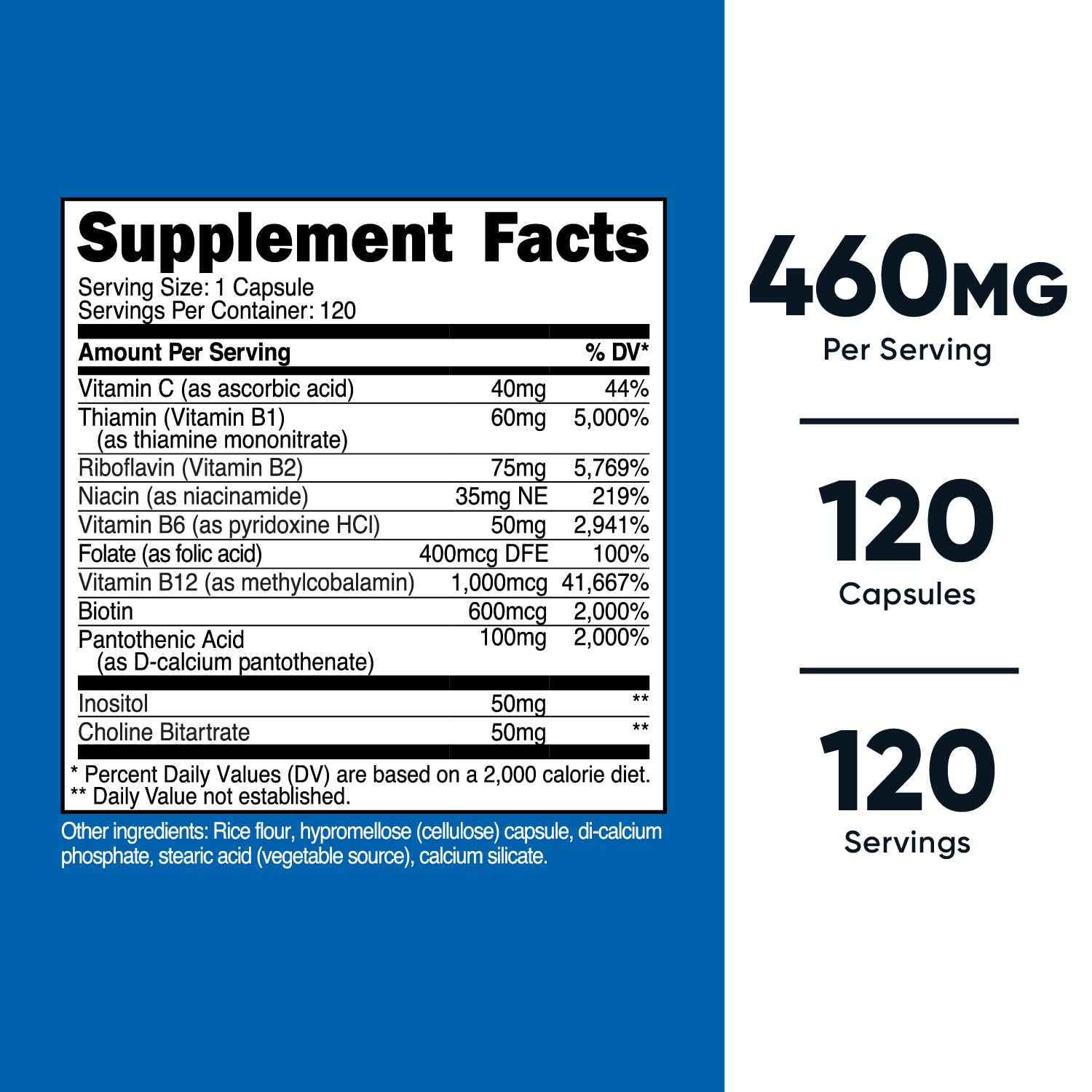 Nutricost High Potency Vitamin B Complex 460mg, 120 Capsules - with Vitamin C - Energy Nutricost uk supplements