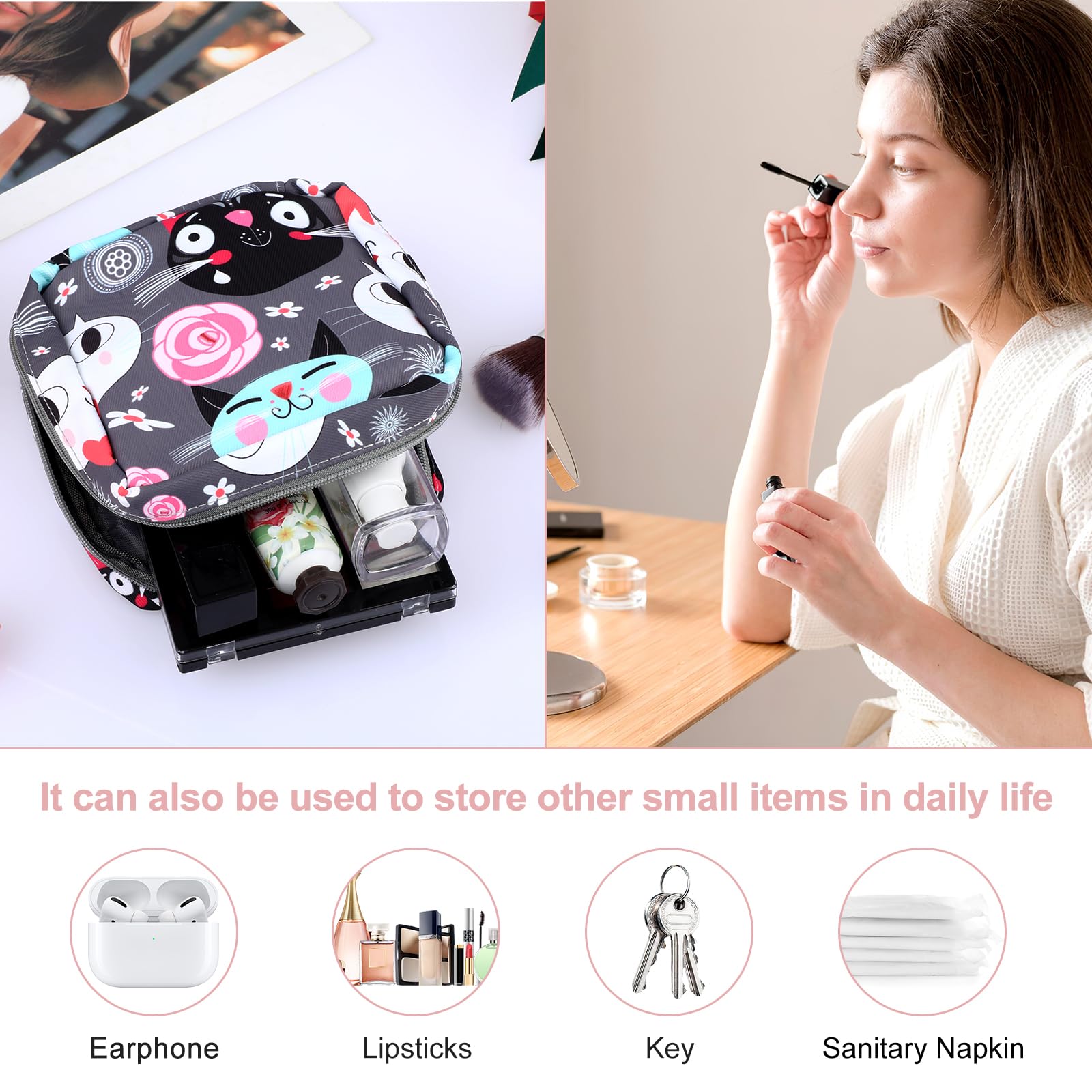 Abeillo 2Pcs Period Bag with Heart Carbiner, Sanitary Pad Storage Bag Samll Period Pouch Abeillo uk supplements