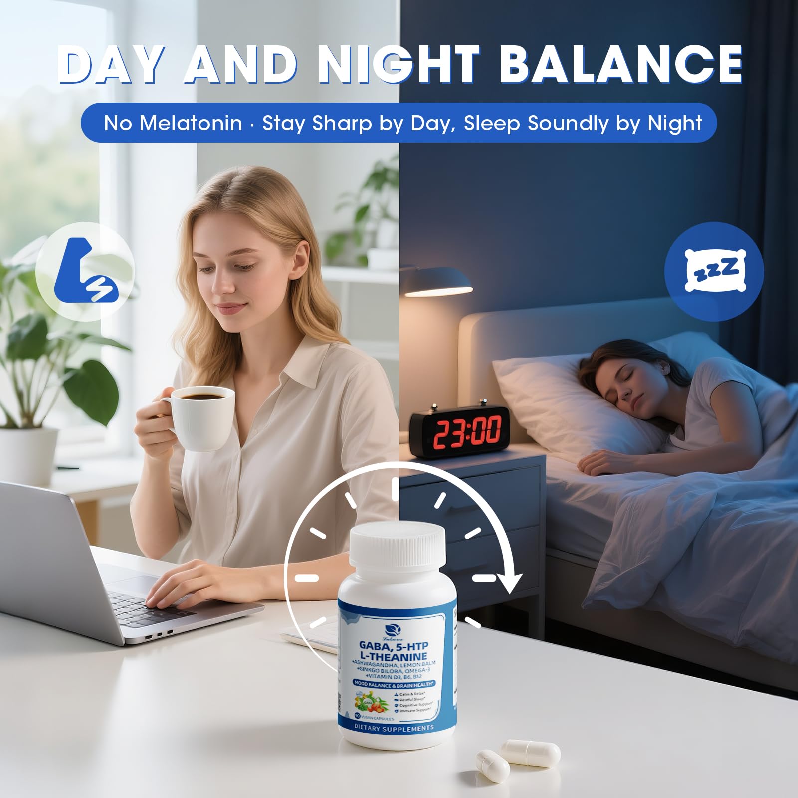 GABA Supplements 750mg with L Theanine, 5HTP, Ashwagandha, Lemon Balm, Ginkgo Biloba, Omega-3, 10 in 1 GABA Calm Capsules for Sleep, Relaxation, Focus, Mood Support, Cortisol Balance - 90CT Lukaree uk supplements